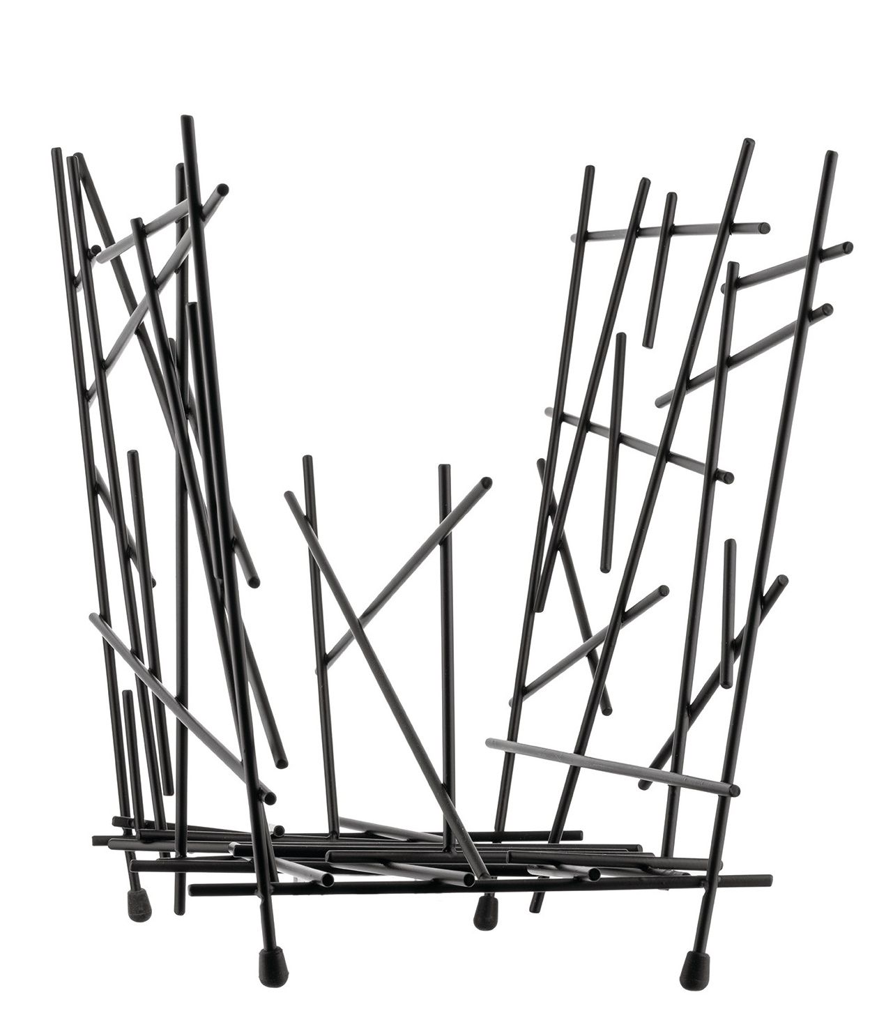 Schwarzer Alessi Zeitschriftenhalter "Blow Up" FC15 aus Metallstäben, modernes Design für Zeitungen und Zeitschriften.