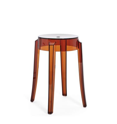 Brauner Charles Ghost Hocker von Kartell, Design Hocker aus transparentem Kunststoff.