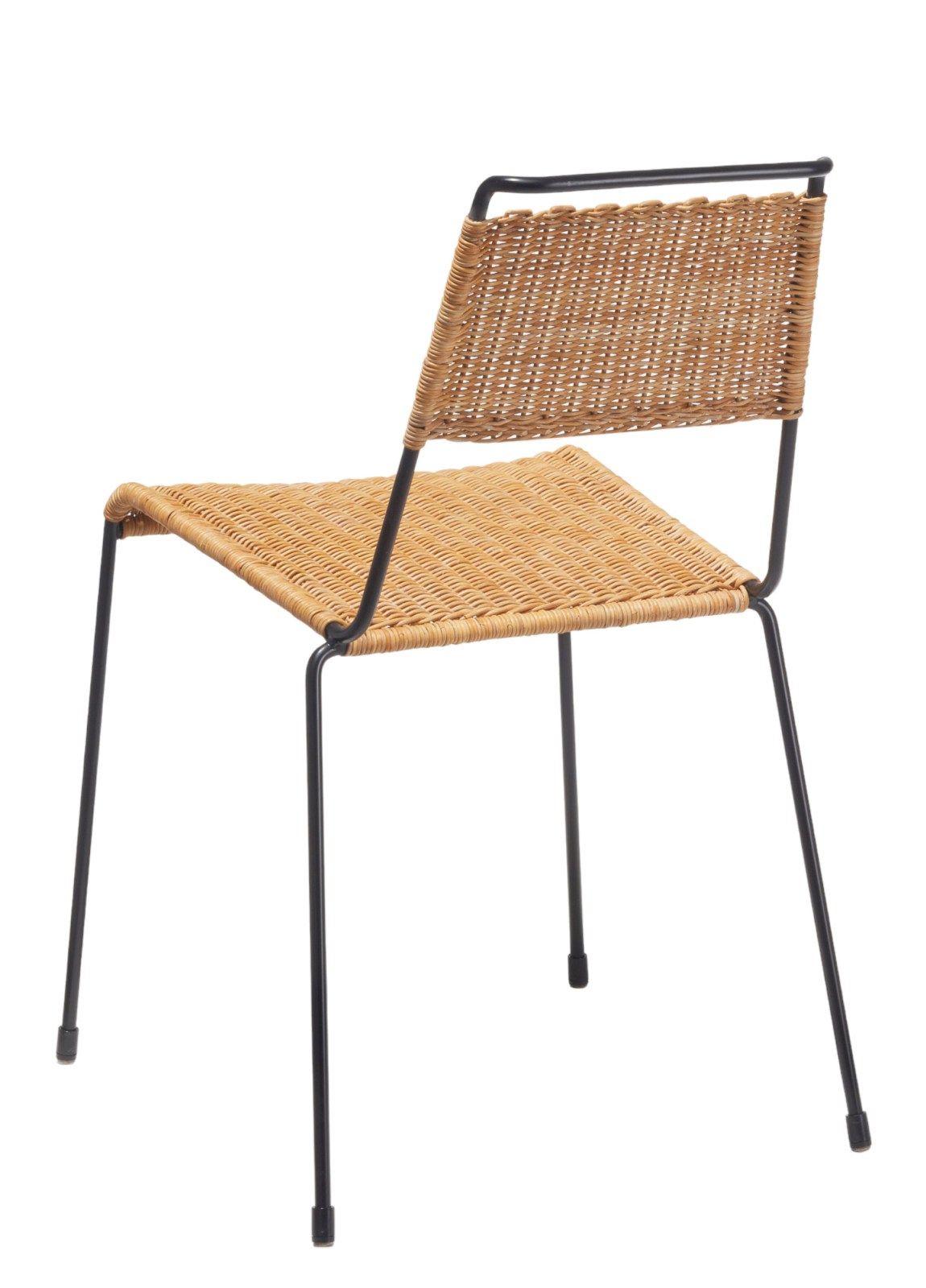 Stuhl TT von Richard Lampert mit Rattan-Sitzfläche und schwarzem Metallgestell, von hinten.