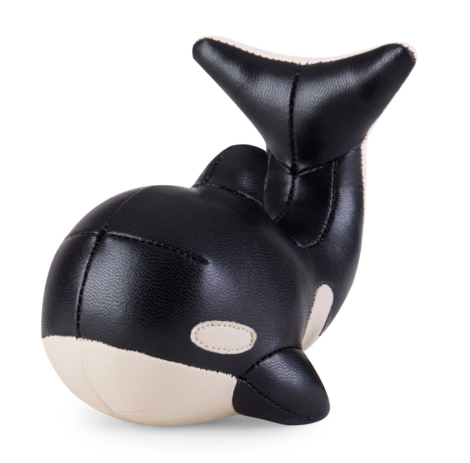 Briefbeschwerer Wal Mumu Züny aus Kunstleder, schwarz-weiß, dekoratives Accessoire für Schreibtisch und Büro.