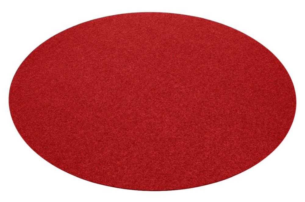Runder, roter Teppich "Bigdot" von Hey Sign aus Filz, isoliert auf weißem Hintergrund.