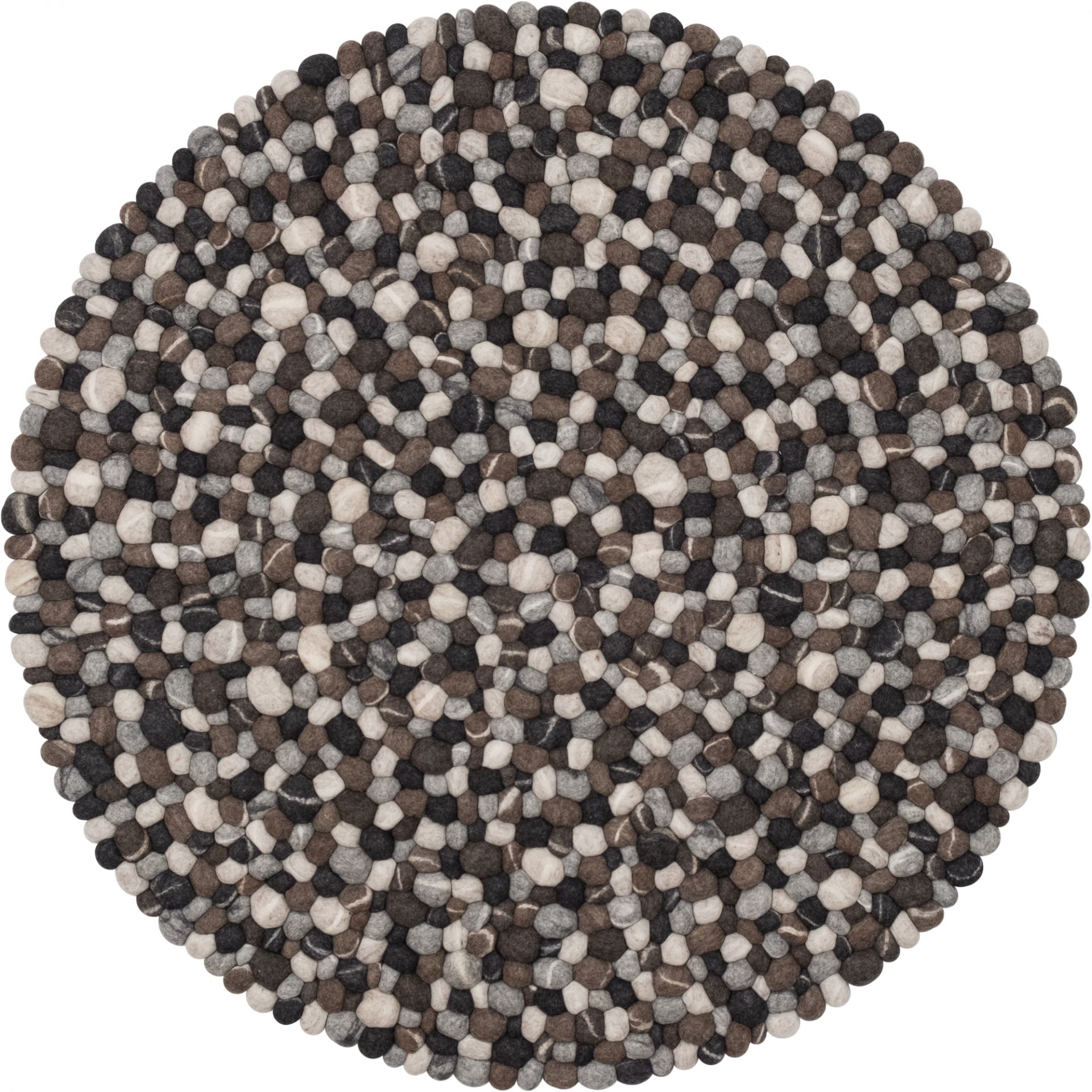 Runder Filzkugel Teppich "myfelt Hardy" in Grau- und Brauntönen, Durchmesser 160 cm.