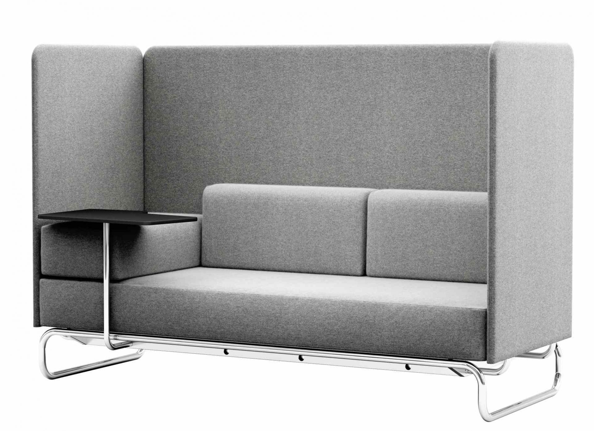 Graues Thonet 2-Sitzer Sofa mit hoher Rückenlehne und schwarzem Tisch, modernes Design für Büro und Wohnzimmer.
