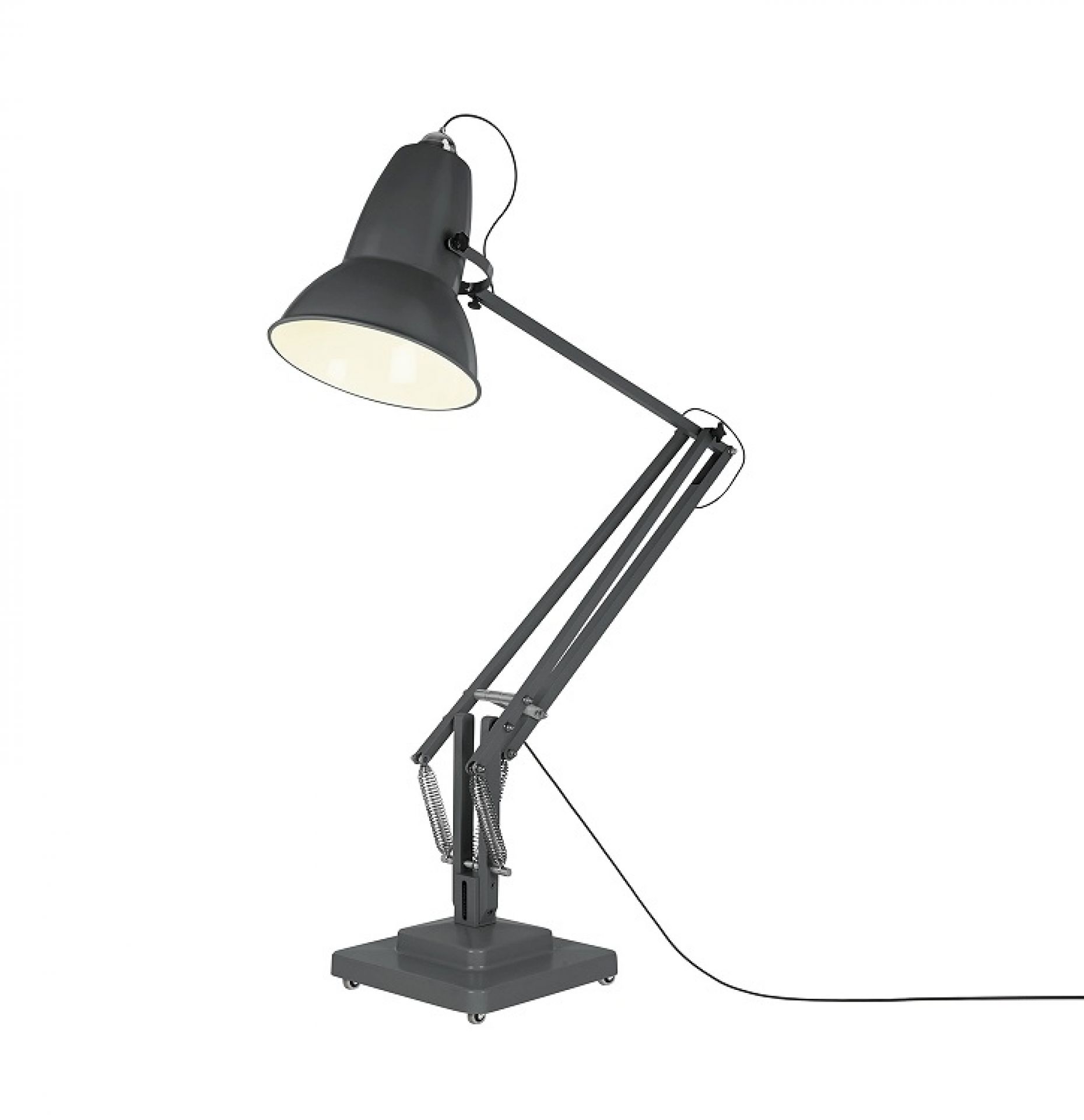 Schiefergraue Anglepoise Original 1227 Giant Stehleuchte für Innenräume, verstellbare Designerlampe mit Federmechanismus.