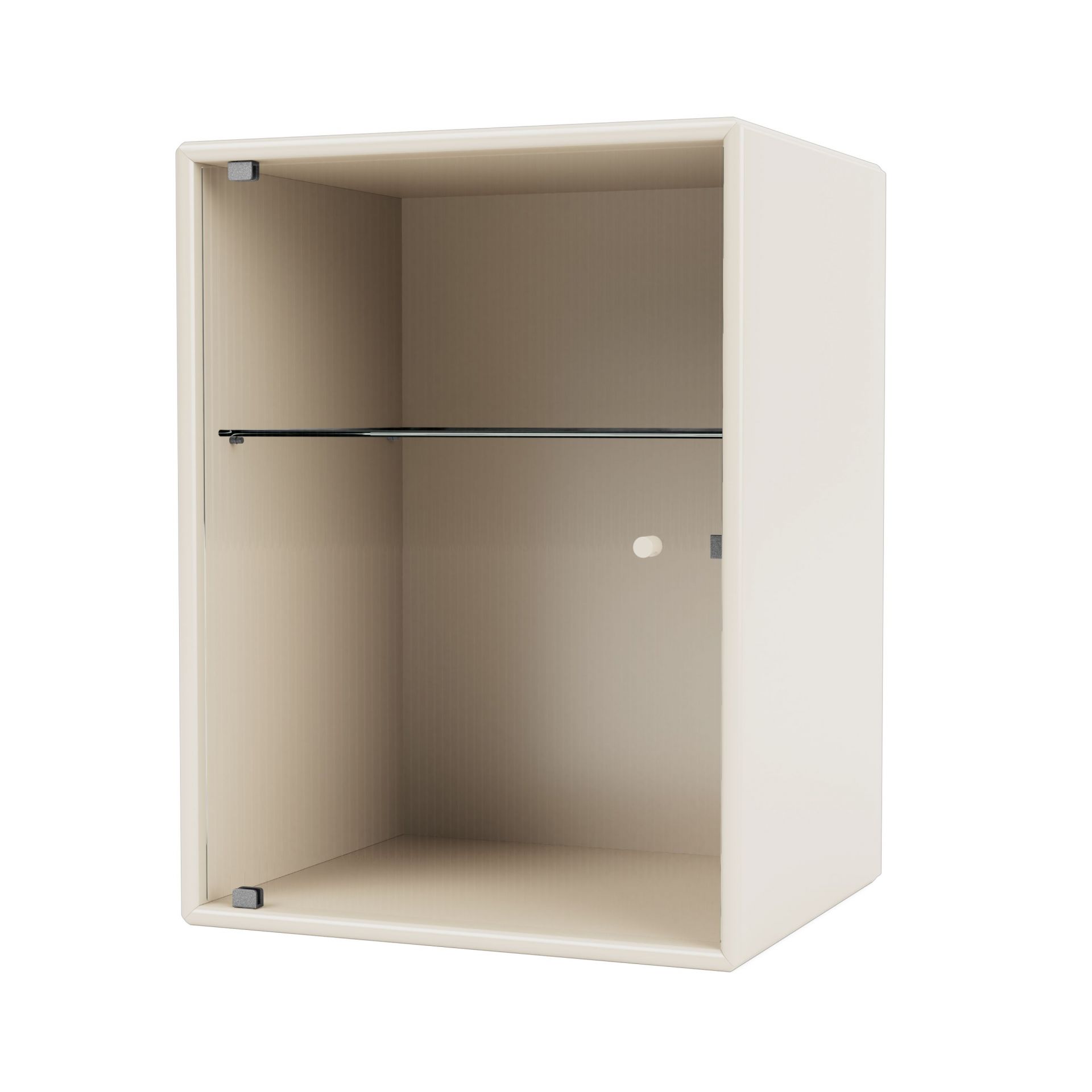 RIPPLE Badezimmerschrank: Wandhängender Hängeschrank in Beige mit Glasboden für Badmöbel und Stauraum.