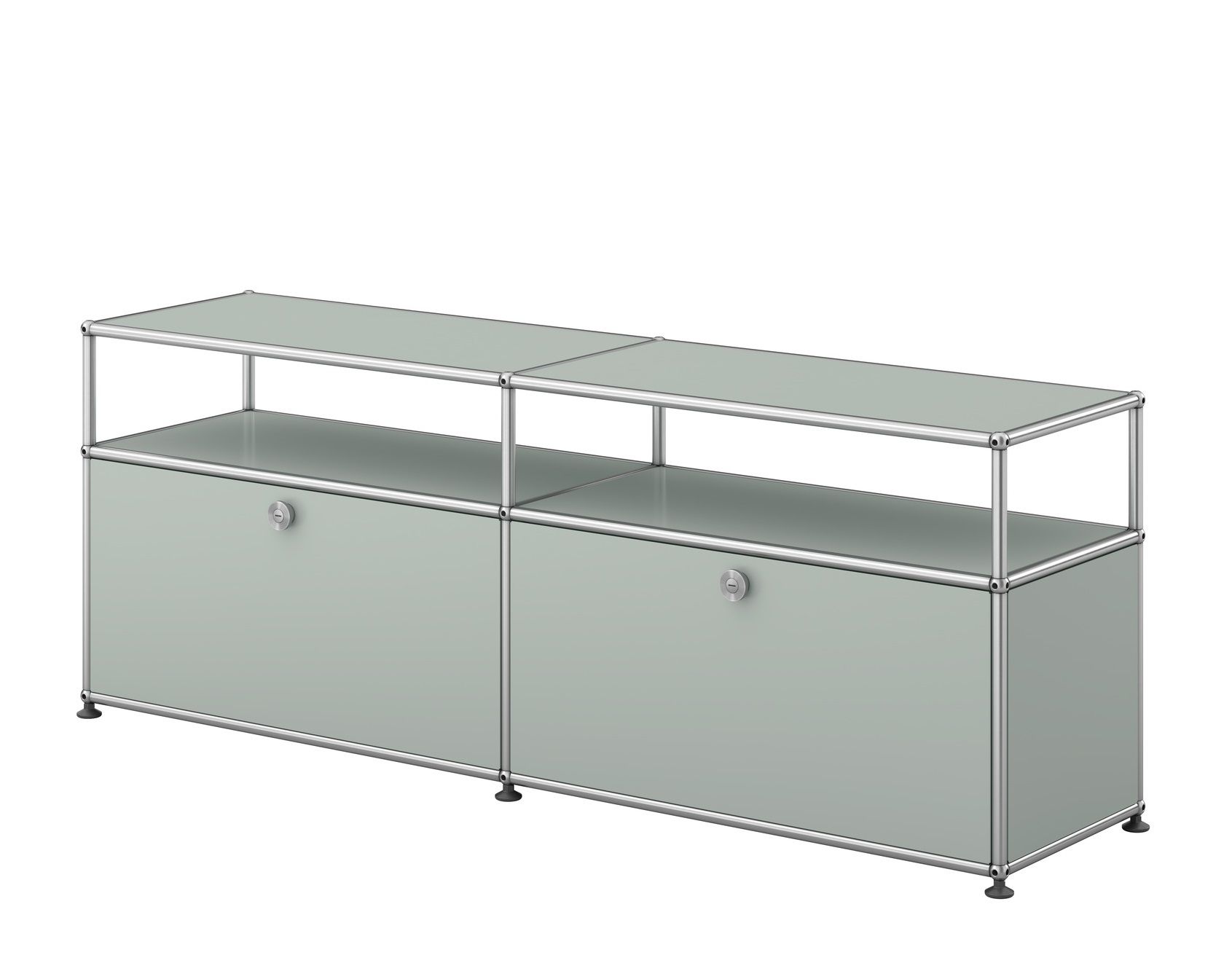 USM Haller Sideboard in Lichtgrau: TV-Möbel und Hi-Fi-Möbel mit zwei abschließbaren Fächern.