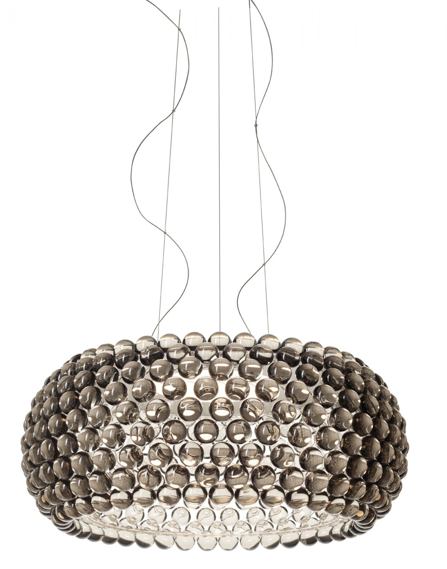 Graue Caboche Pendelleuchte von Foscarini: Moderne Designerlampe mit Kugeln, ideal für Wohnräume.