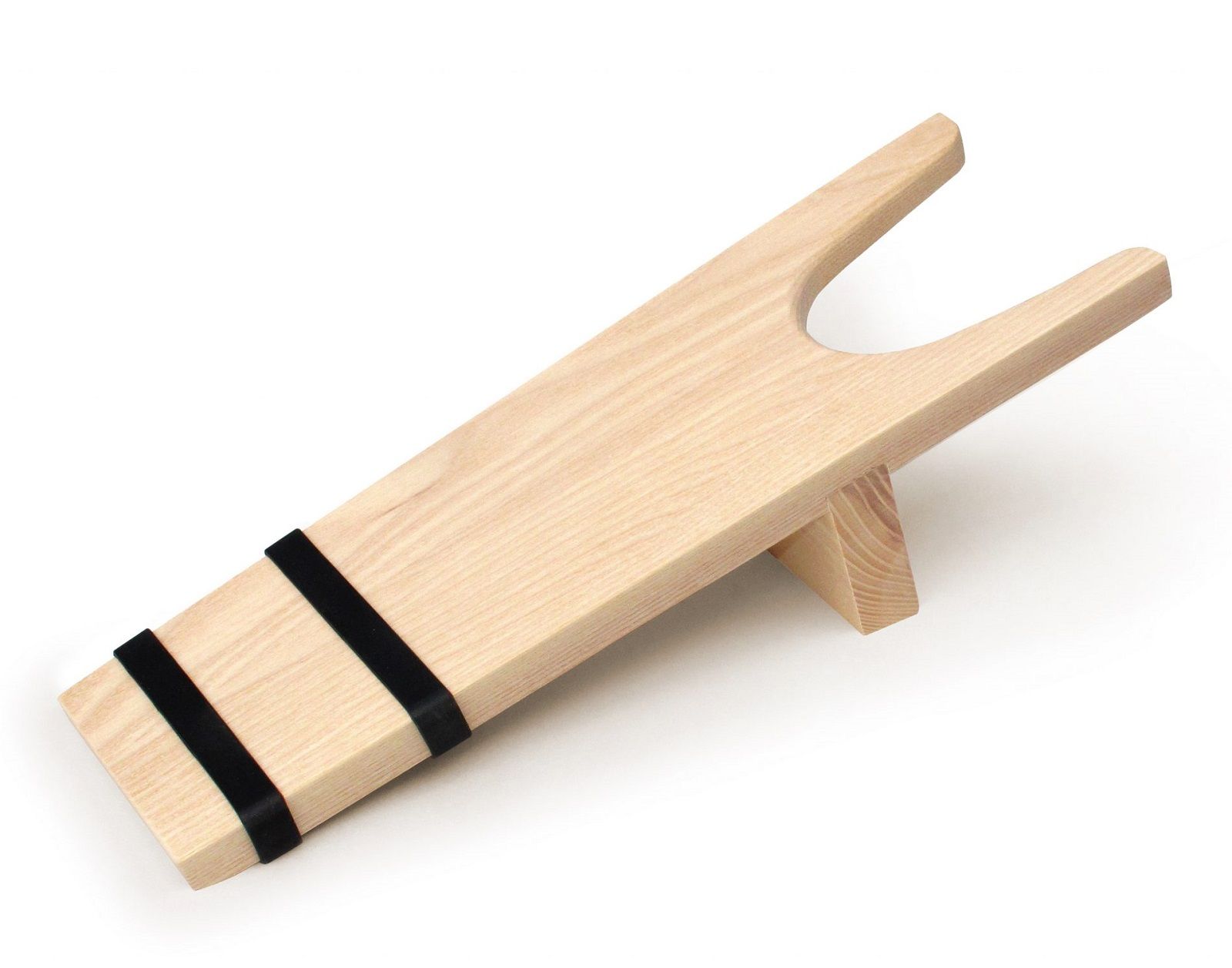 Hölzerner Helping Friend Schuhauszieher mit Gummibändern für einfaches Ausziehen von Schuhen und Stiefeln.