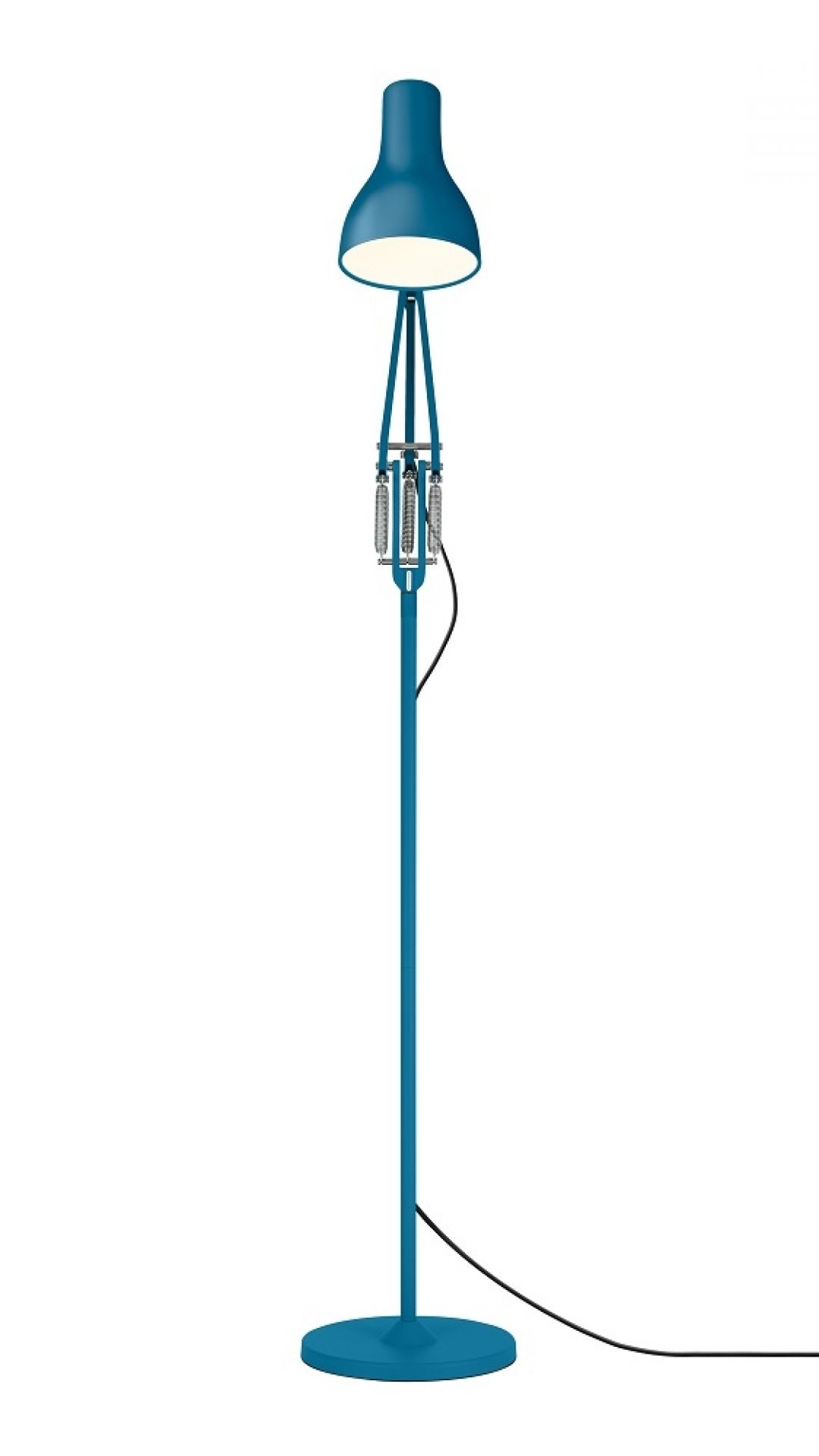 Blaue Type 75 Stehleuchte Margaret Howell Edition von Anglepoise mit Lampenschirm und Federmechanismus.