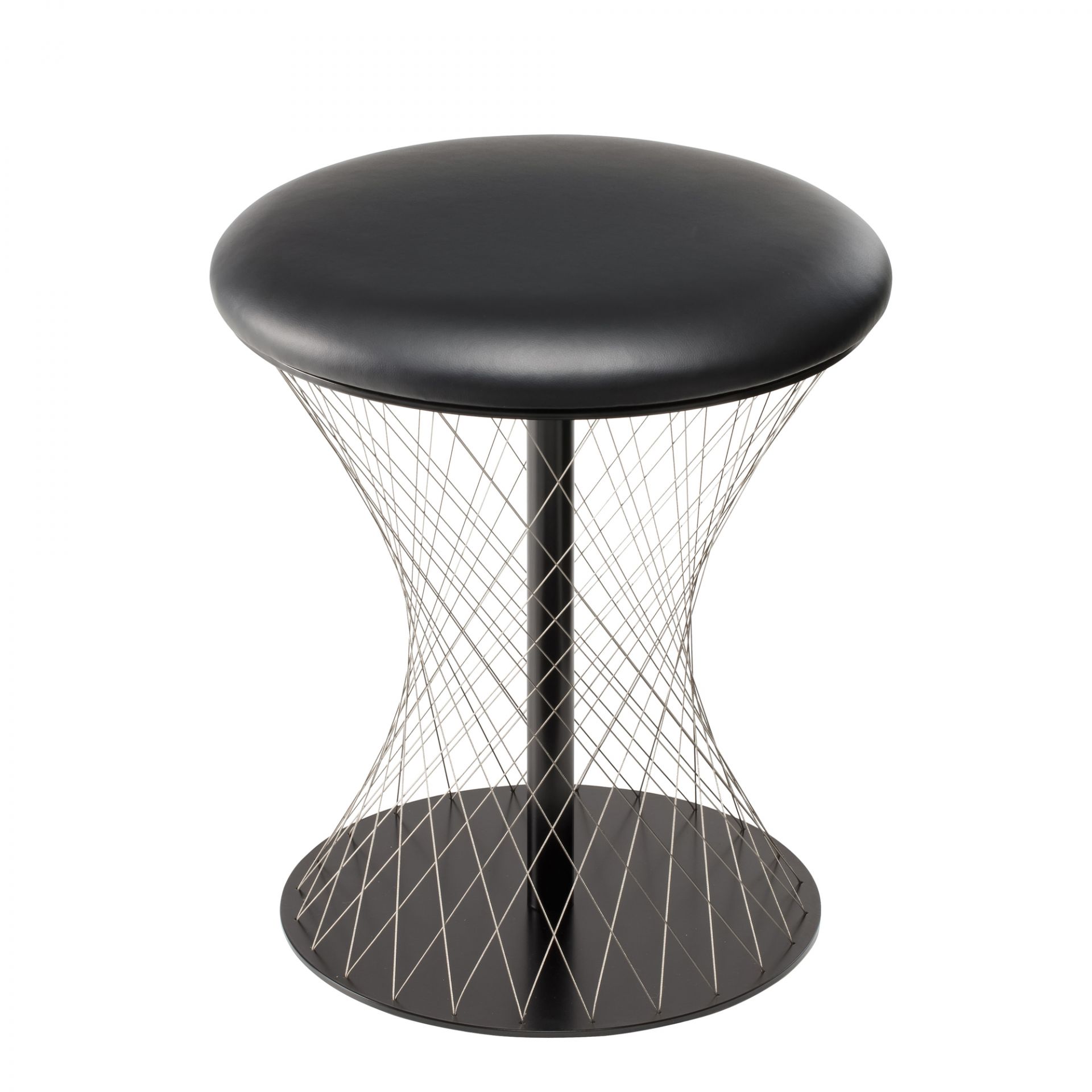 Grauer Network Hocker Favius mit schwarzer Sitzfläche und filigranem Drahtgestell. Moderner Design Hocker.