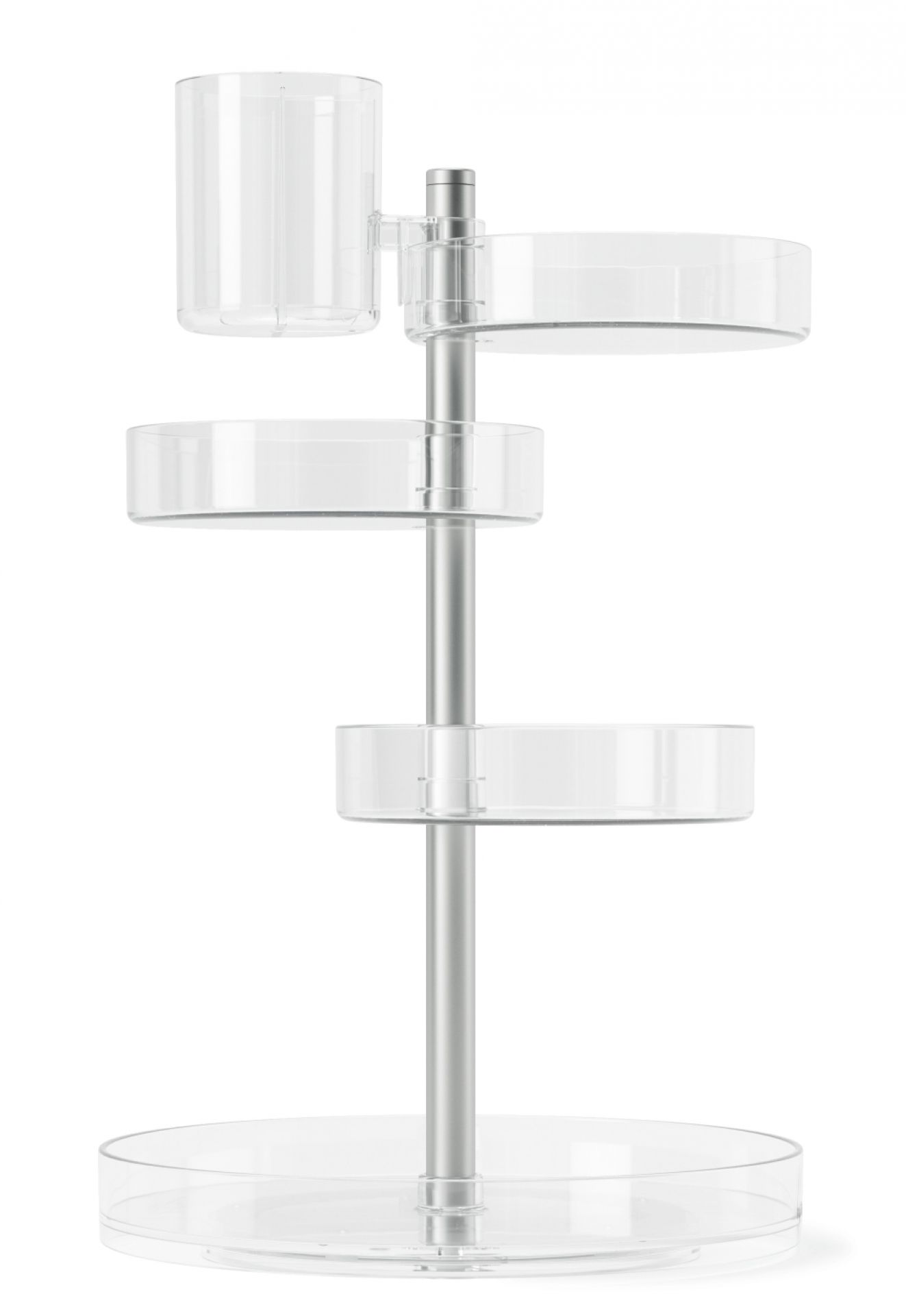 Umbra Pirouette Organizer: Drehbarer, transparenter Organizer mit mehreren Ebenen zur Aufbewahrung von Kosmetik und Accessoires.