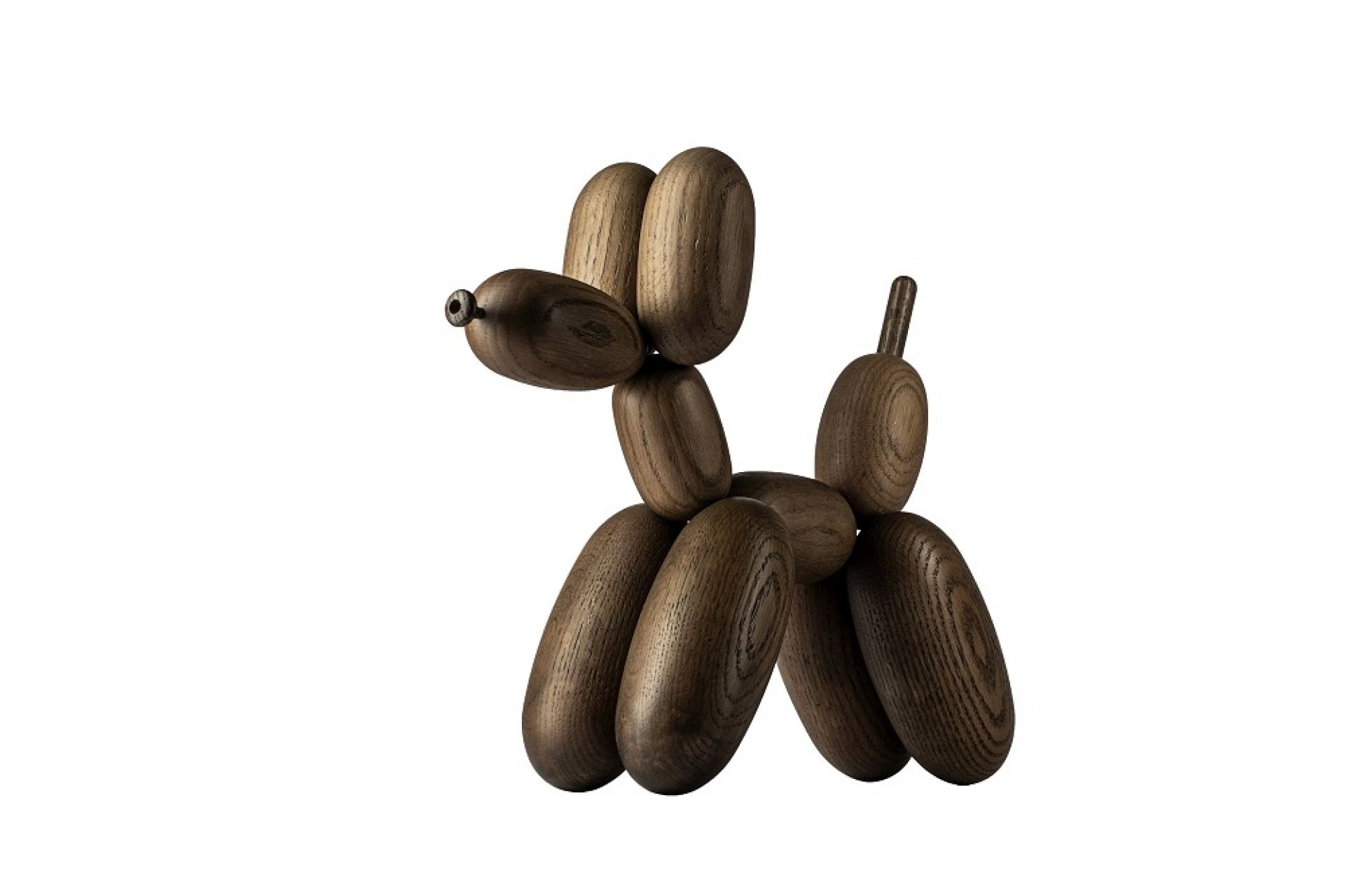 Ballon d’Og Holzfigur Hund aus geräucherter Eiche, Deko-Objekt und einzigartiges Sammlerstück.