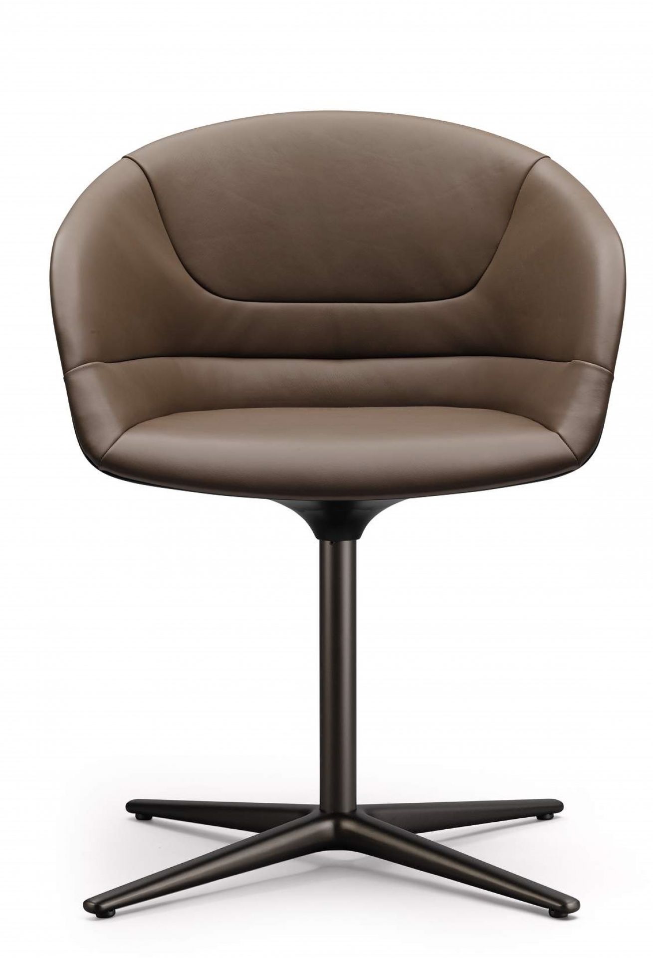 Brauner Kyo Sessel mit Drehfuß von Walter Knoll, moderner Ledersessel für Büro und Wohnzimmer.