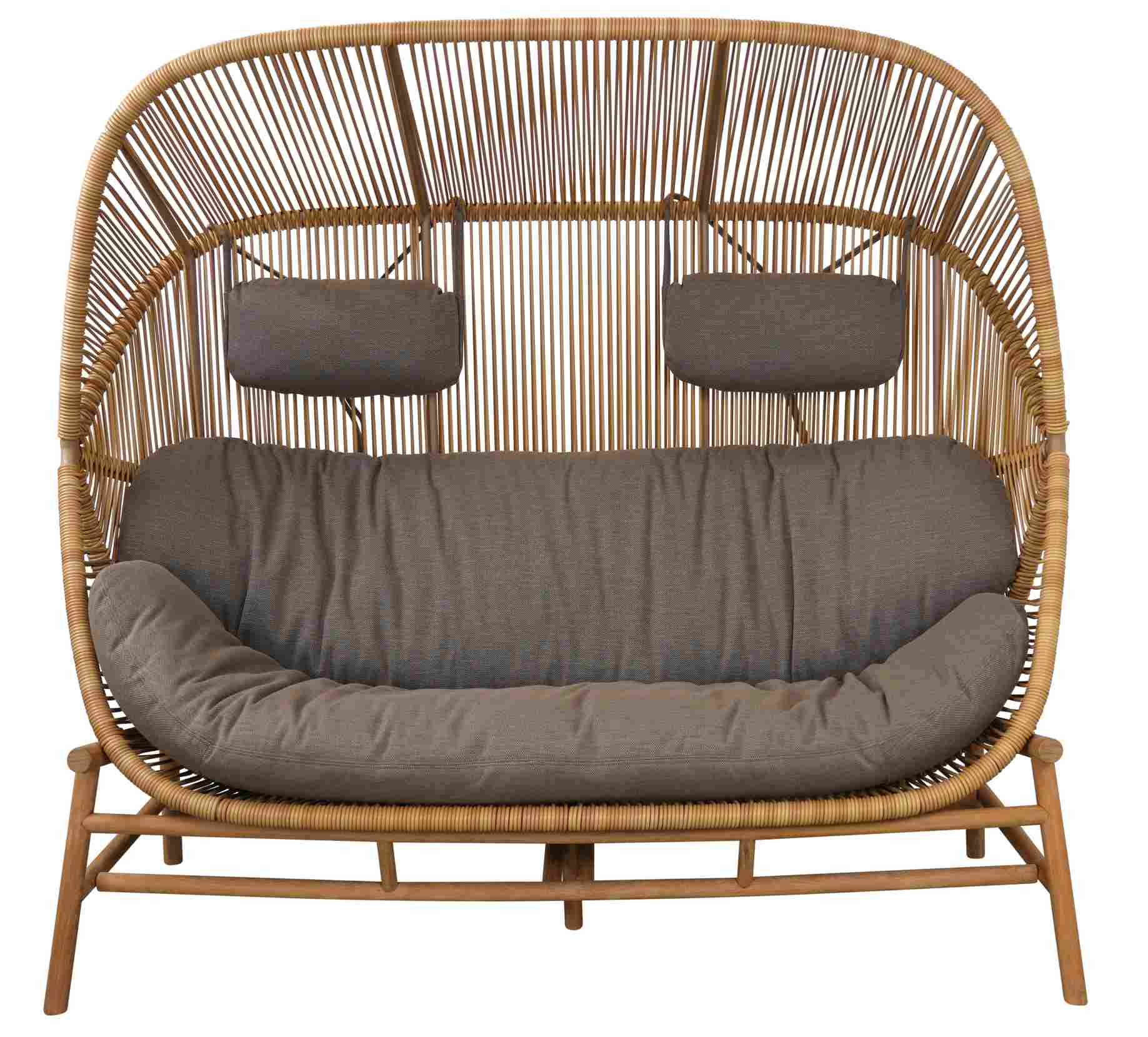 Cane-Line Hive 2-Sitzer Sofa Outdoor mit Kissensatz und Nackenkissen in Taupe. Rattan Lounge Möbel.