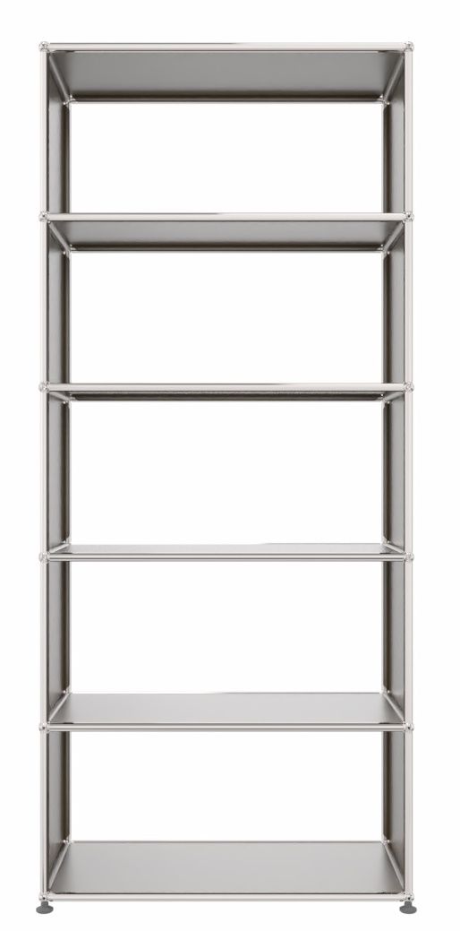 USM Haller Regal in Braun, modernes modulares Regalsystem mit vier Fächern für Wohnzimmer oder Büro.