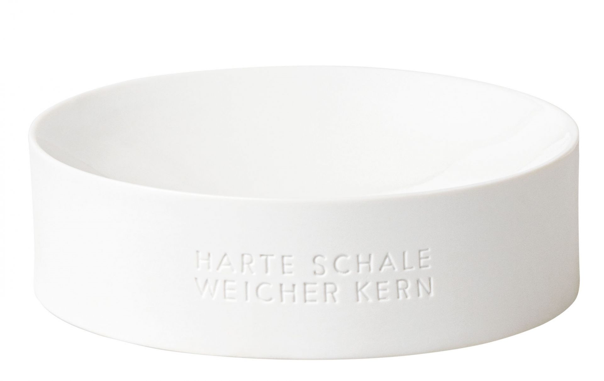Weiße Schale "Harte Schale weicher Kern" von Räder, ideal für Nüsse oder Snacks.