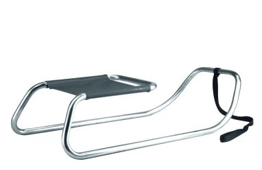 S 333 Schlitten Thonet Limited Edition: Moderner, minimalistischer Stahlrohrschlitten mit schwarzer Sitzfläche und Zugband.