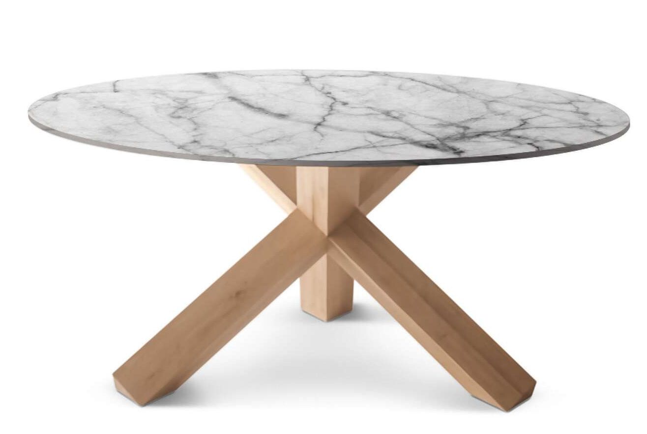 452 La Rotonda Esstisch von Cassina mit runder Marmorplatte und Holzgestell. Design Esstisch.