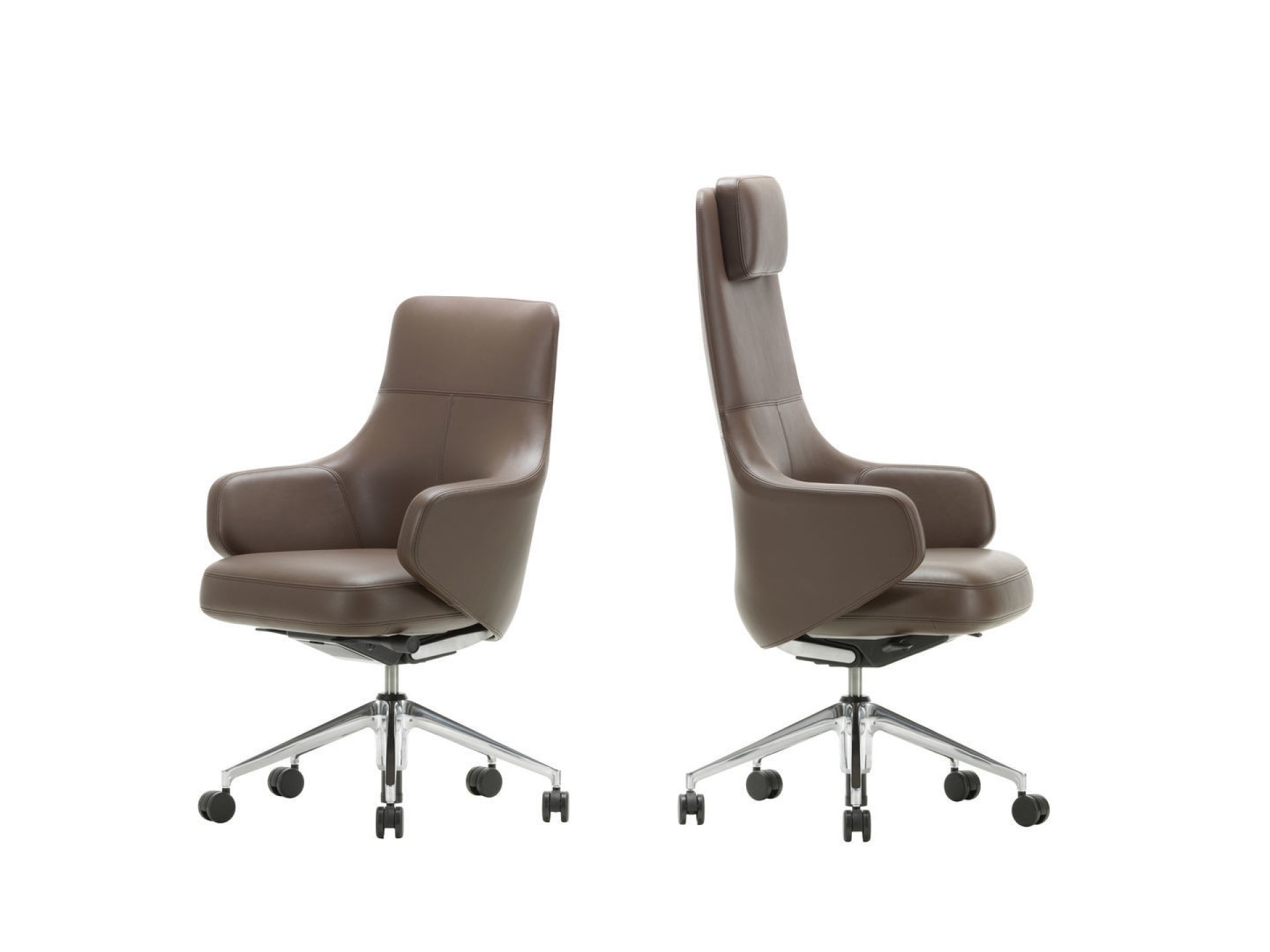 Grand Executive Lowback Konferenzstuhl von Vitra, braunes Leder, Chromfußkreuz, Bürostuhl für Konferenzräume.