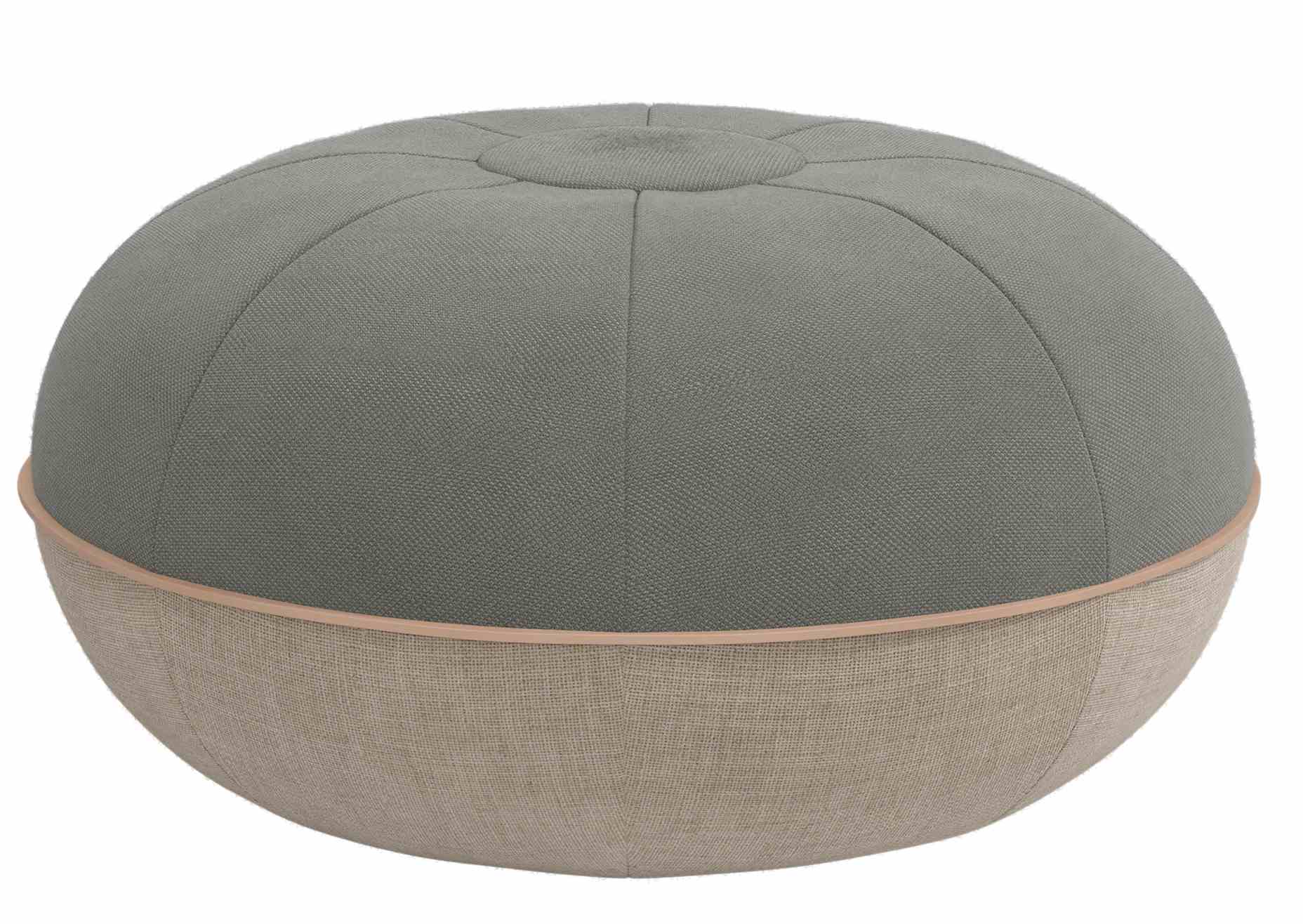 Fritz Hansen Pouf Hocker, groß, rund, zweifarbig (grau/beige), Textilbezug, modernes Wohnaccessoire.