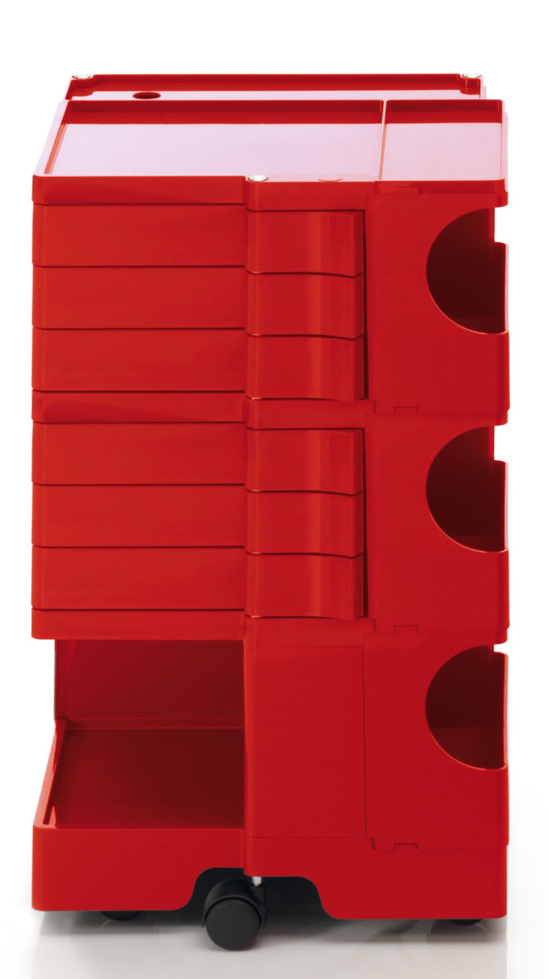 Roter Boby B36 Rollcontainer mit Schubladen und Fächern, ideal für Büro und Arbeitszimmer.