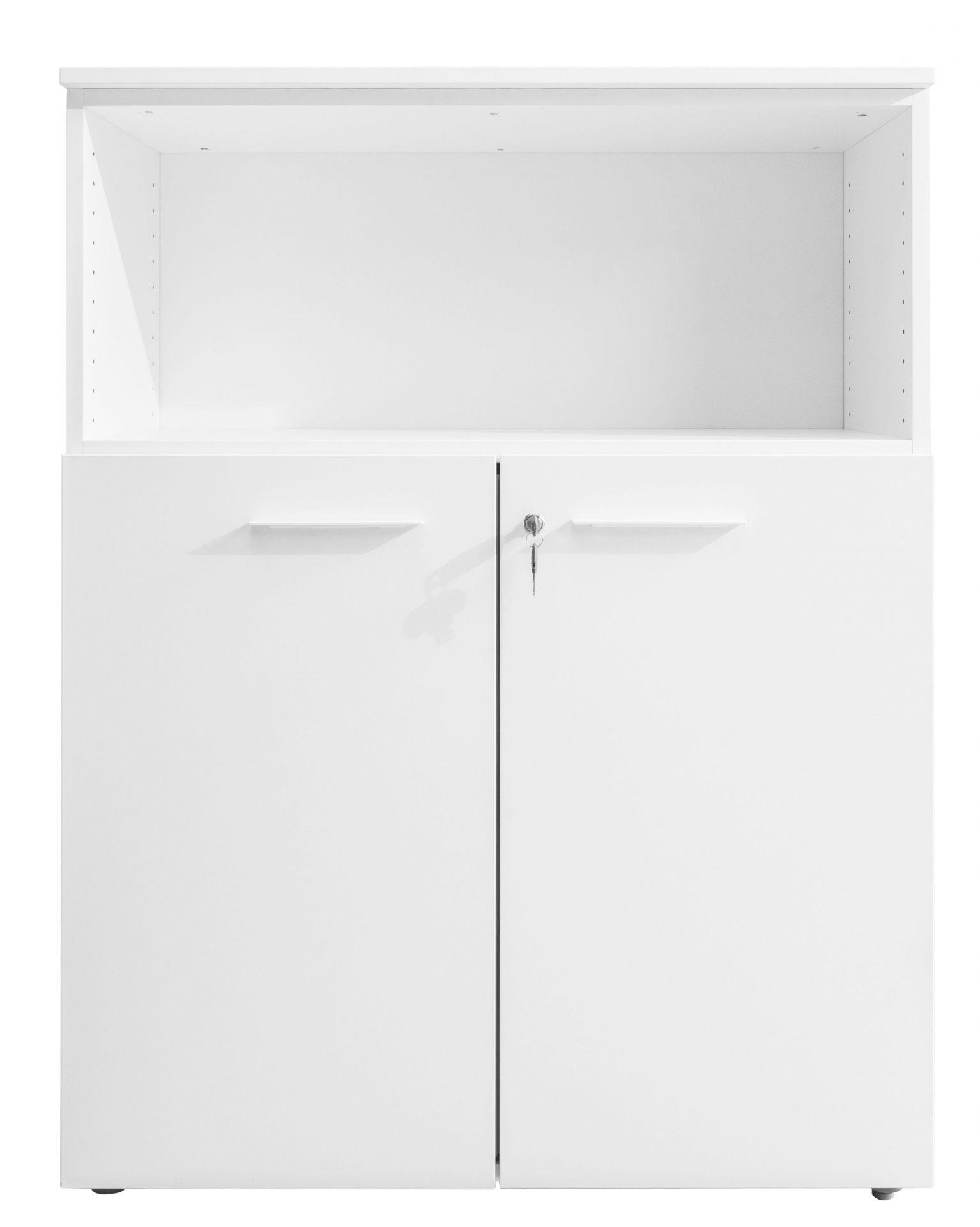 Weißes Sideboard mit Drehtüren und offenem Fach, Frezza Einzelstück für Büro und Wohnraum.