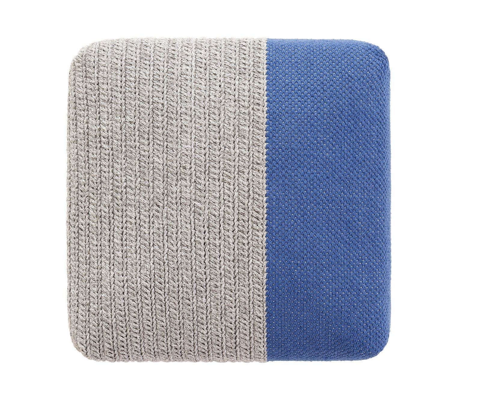 Mangas Outdoor Pouf Hocker Gan, grau und blau, Strickmuster, Outdoor Sitzmöbel.