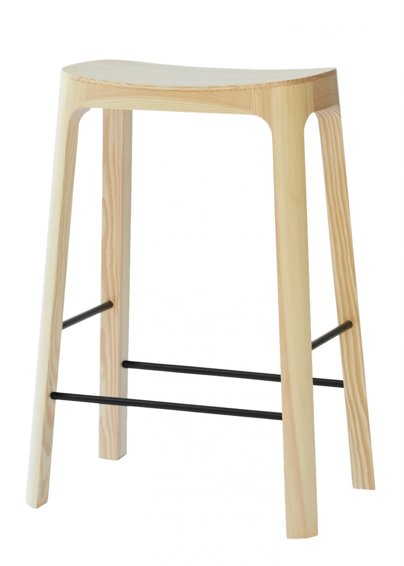 Crofton Barhocker aus hellem Holz mit schwarzen Fußstützen, ideal für Küche und Bar.