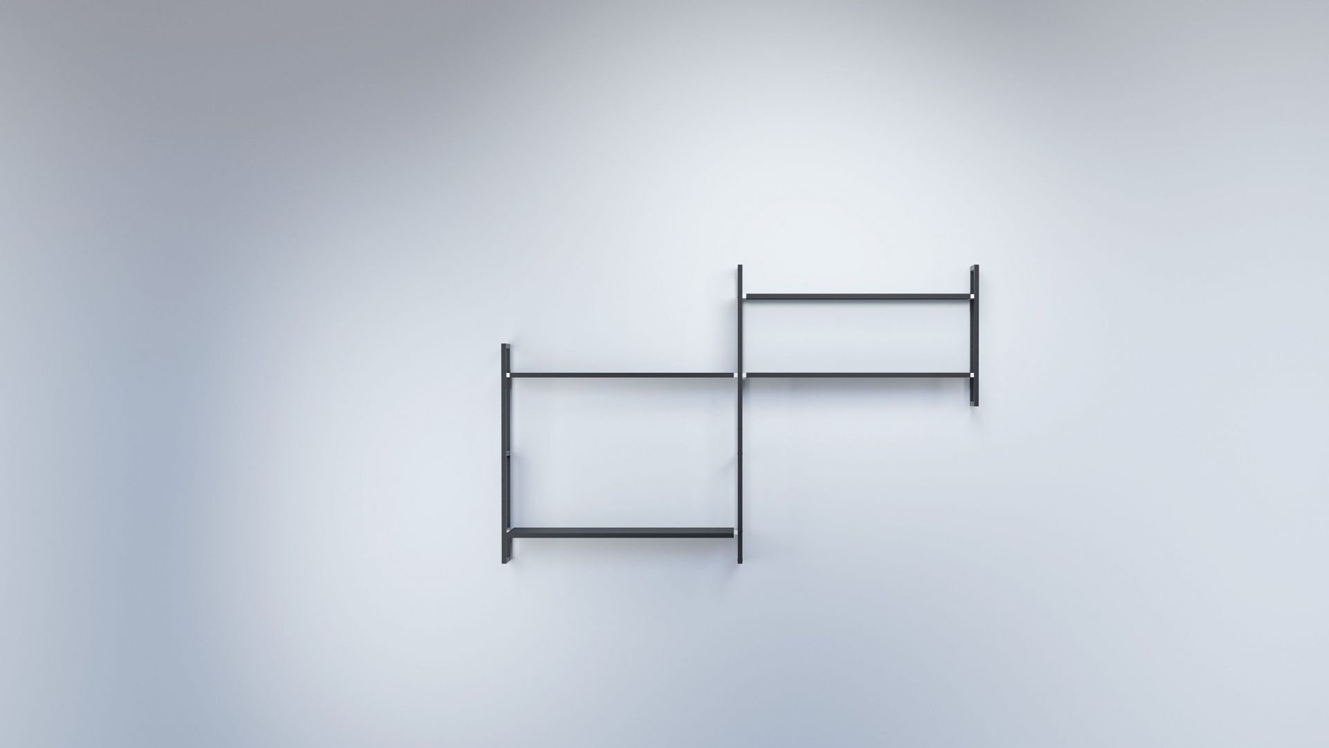 Schwarzes Wandregal Grundmodul E Oncono, modernes Design für Wohnzimmer und Büro, minimalistisch und flexibel.