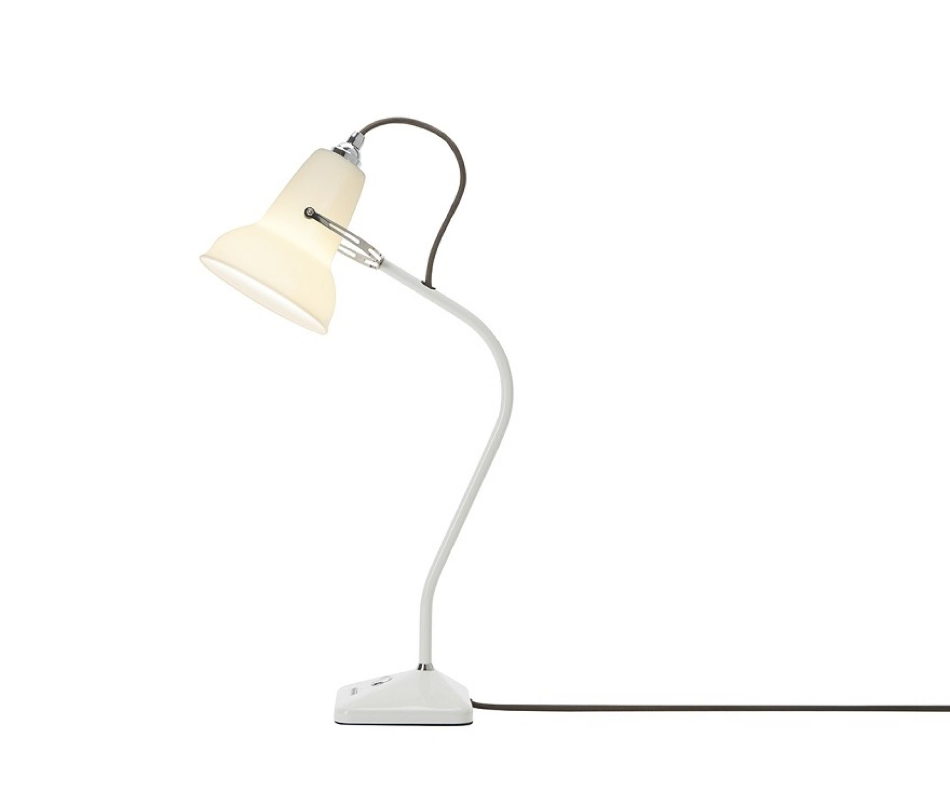 Weiße Anglepoise Original 1227 Mini Tischleuchte aus Keramik, flexible Schreibtischlampe für Büro und Zuhause.
