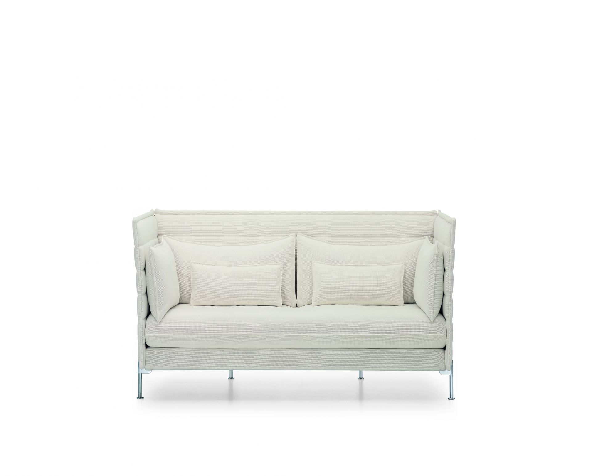 Vitra Alcove Sofa, Zweisitzer in Beige mit Kissen und Chromfüßen, modernes Design.