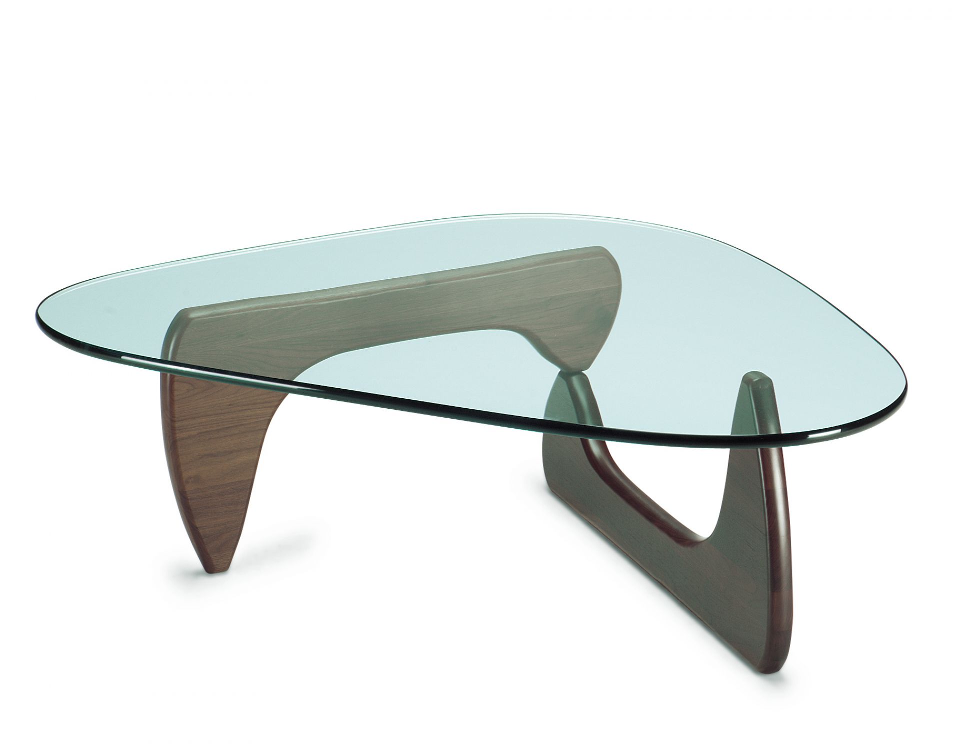 Noguchi Coffee Table mit Glasplatte und Nussbaumgestell von Vitra, moderner Couchtisch.