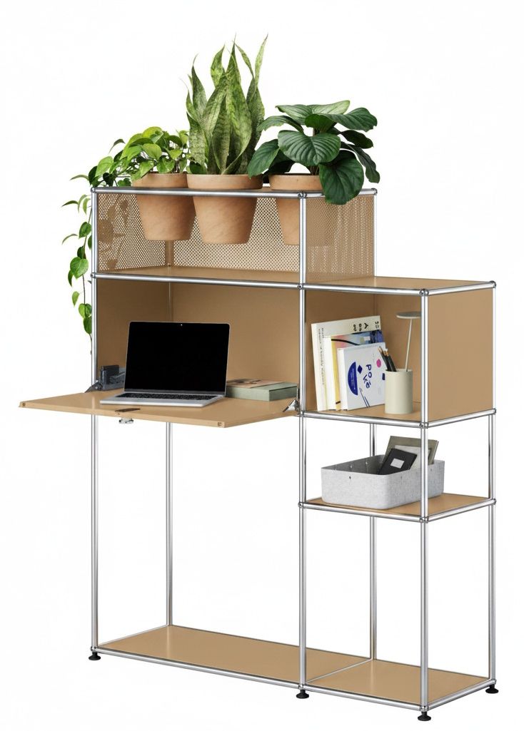 Home Office mit Pflanzenelement USM Haller Beige