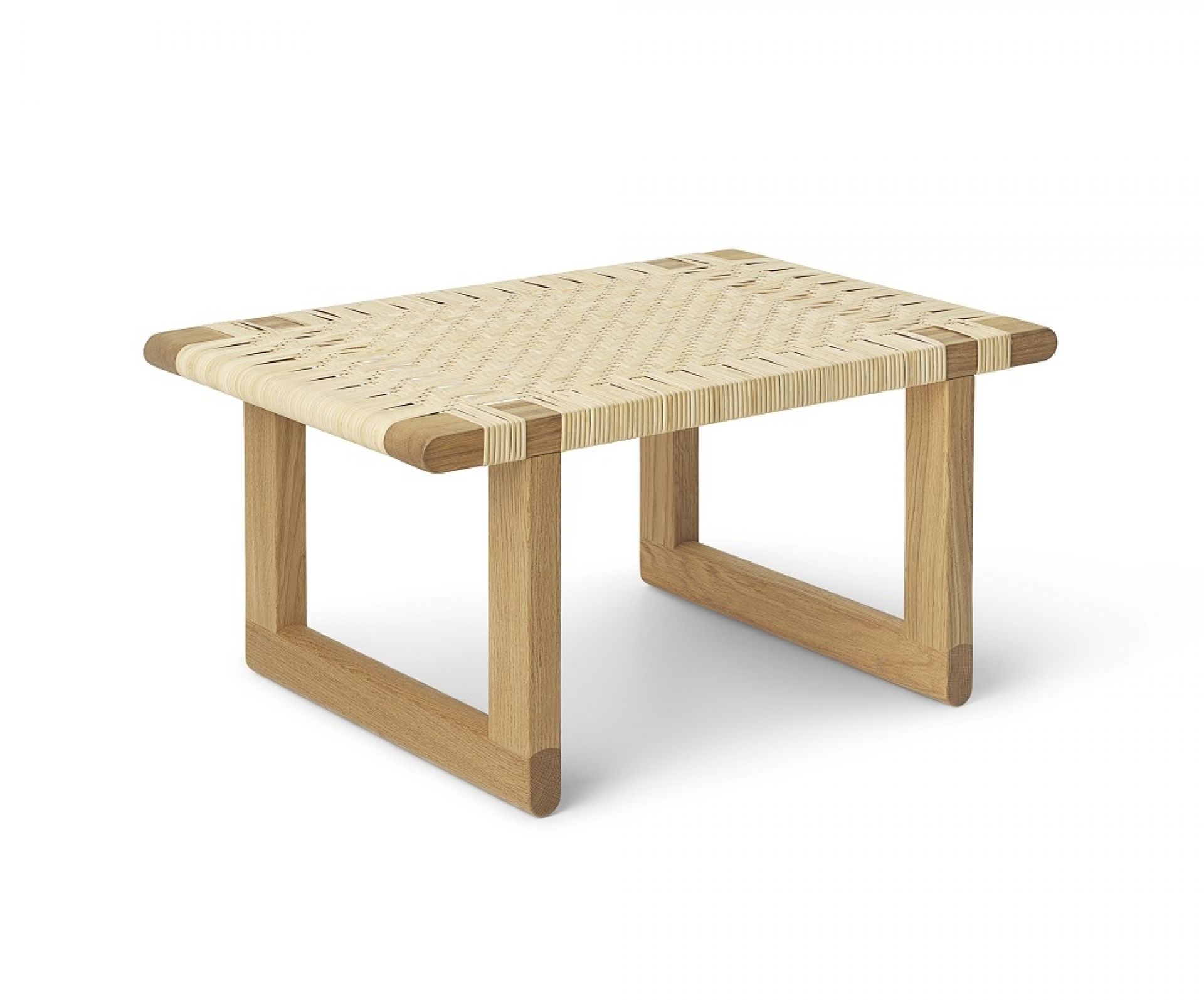 BM0488S Borge Mogensen Hocker: Kleiner, heller Holzschemel mit geflochtener Sitzfläche. Zeitloses Design für Wohnzimmer.