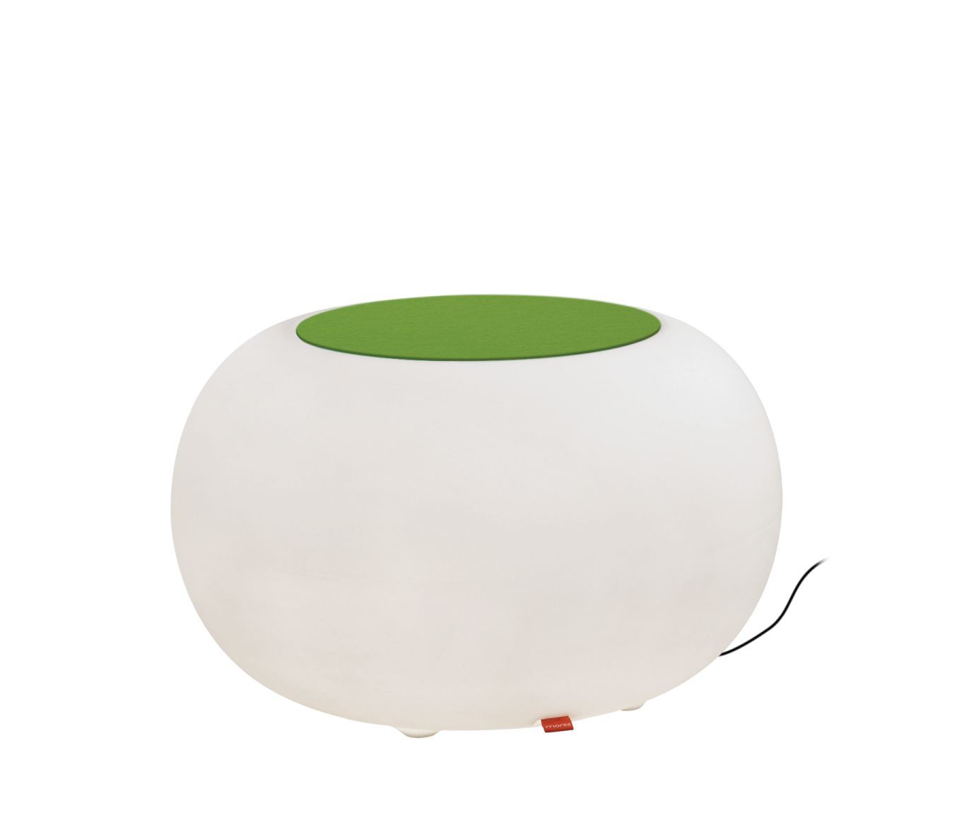 Weiße Bubble Sitzgelegenheit von Moree mit grünem Kissen, ideal für den Outdoor-Bereich.