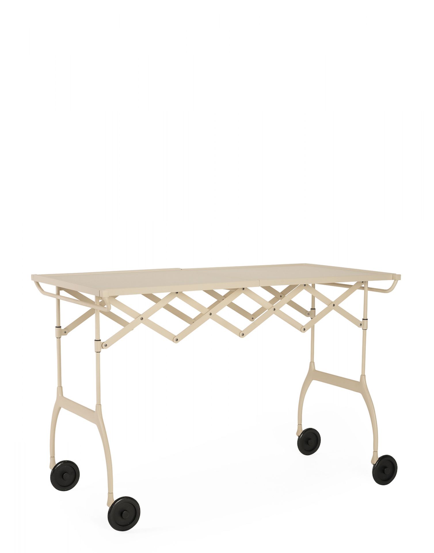 Battista Servierwagen von Kartell in Matt Sahne, ausziehbarer Beistelltisch mit Rollen.