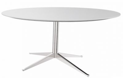 Weißer Florence Rundtisch von Knoll International mit verchromtem Fuß und runder Tischplatte.