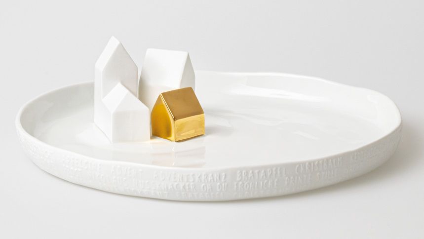 Porzellangeschichten Teller Häuser Räder 