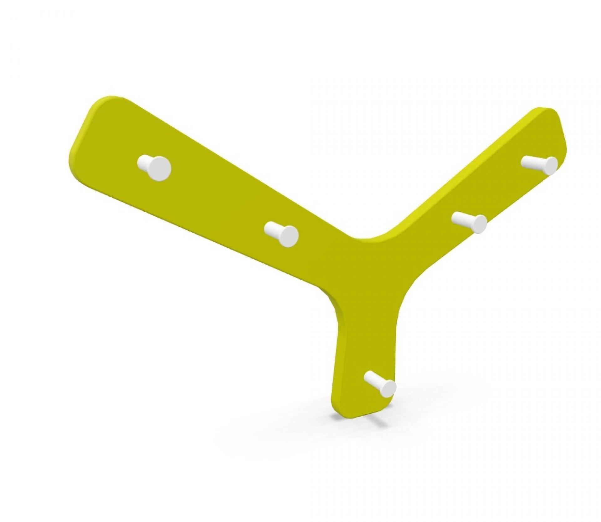 Gelbe Branch Wandgarderobe von Cascando mit fünf weißen Haken zur Wandmontage. Moderne Garderobenlösung.