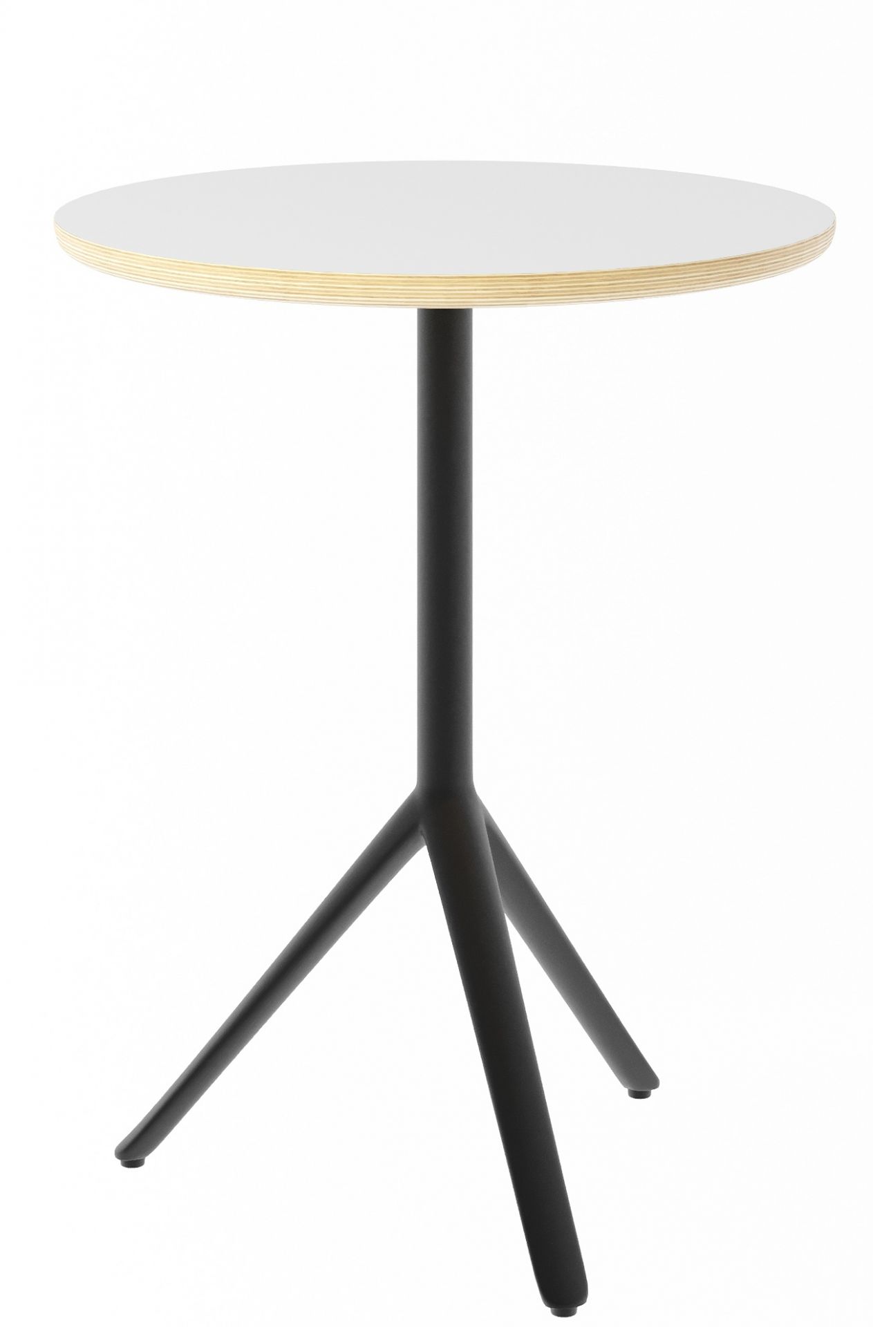 Coco Beistelltisch von Müller Möbelwerkstätten mit weißer Tischplatte und schwarzem Stativfuß. Moderner kleiner Tisch.