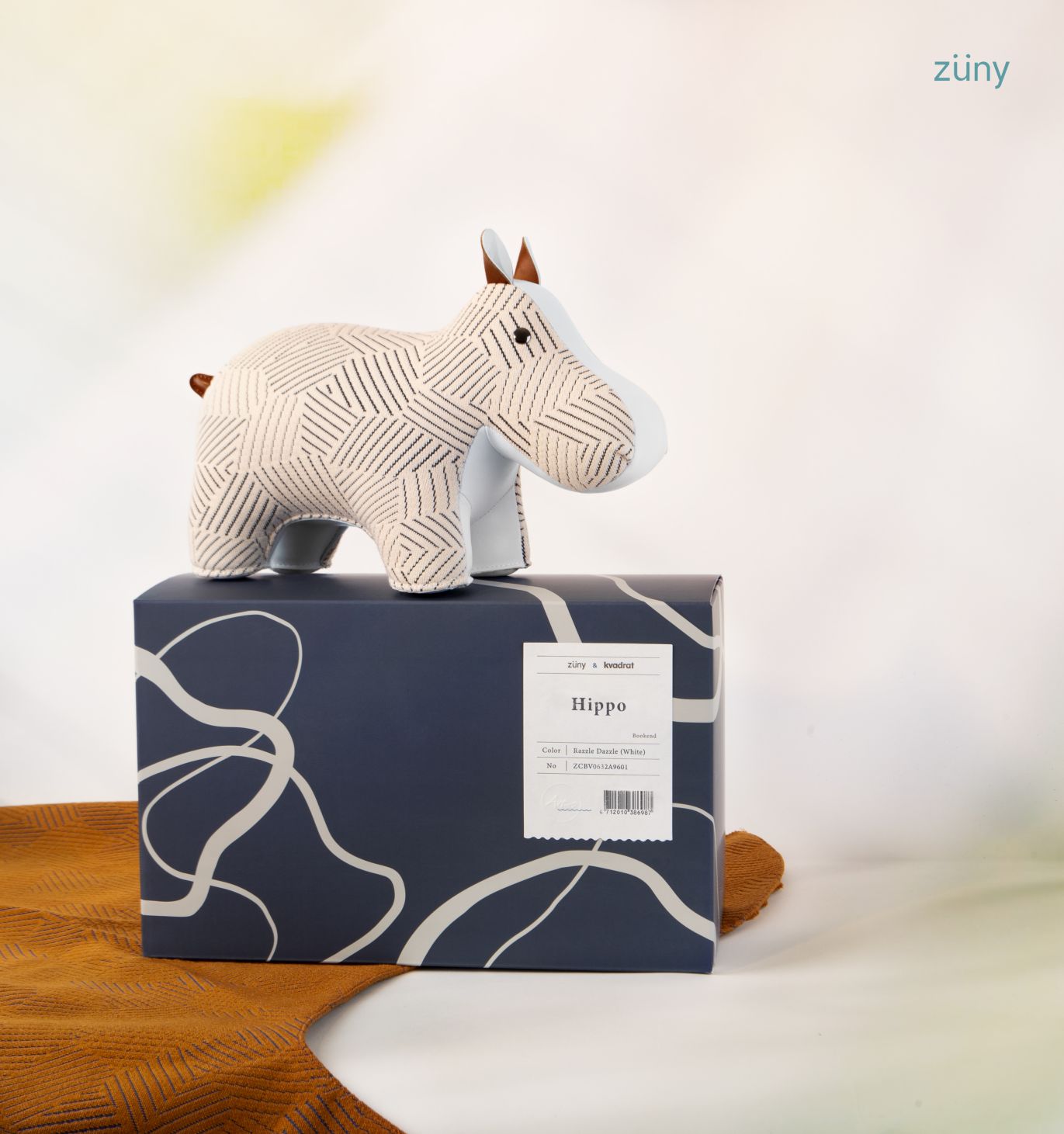 Buchstütze Hippo Razzle Dazzle weiß Züny x KVADRAT