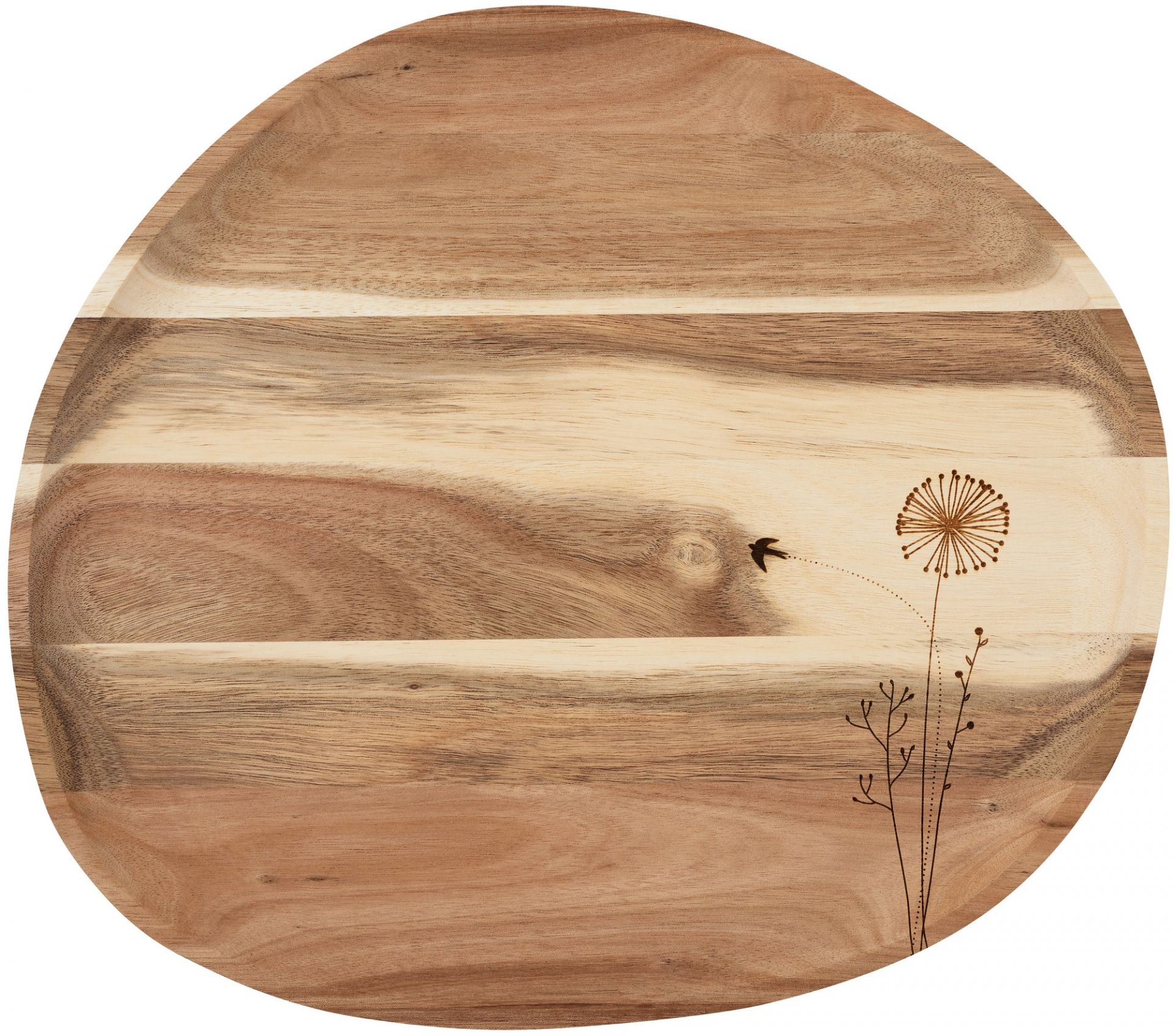 Wunderland Flora & Fauna Holztablett mit Vogel und Pusteblume, dekoratives Serviertablett aus Holz.