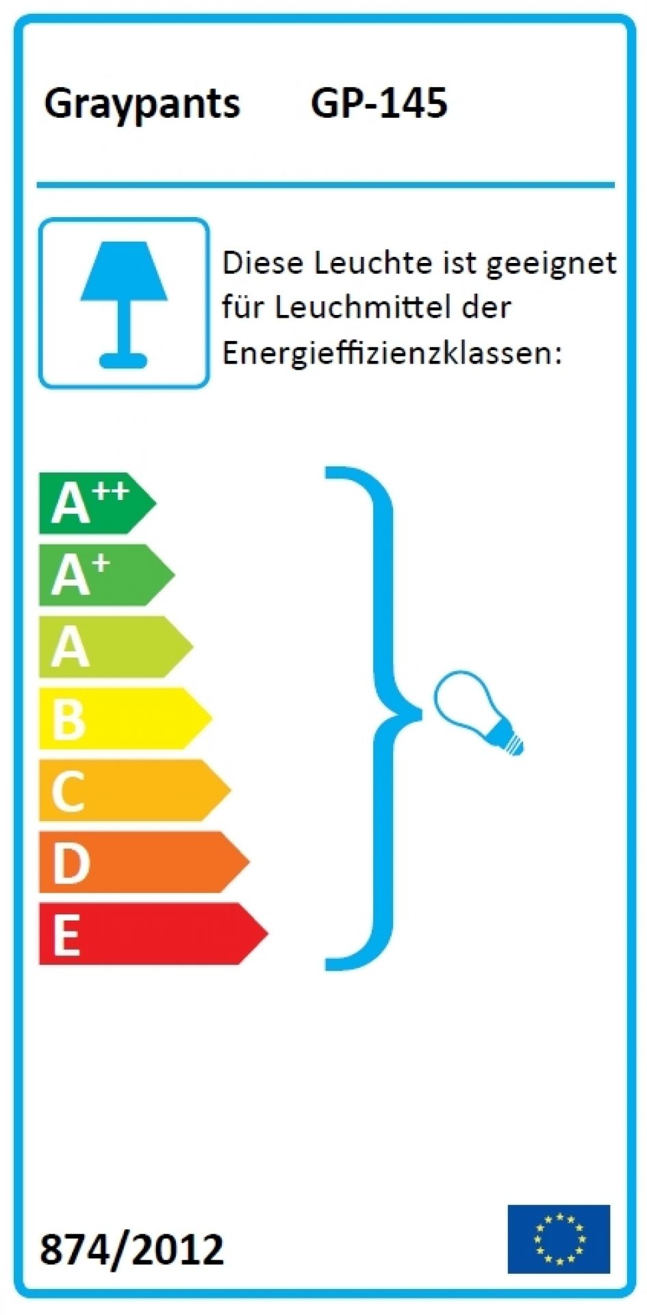 Energieeffizienzlabel der Graypants Disc20 Scraplights Hängeleuchte, zeigt Energieeffizienzklassen von A++ bis E.