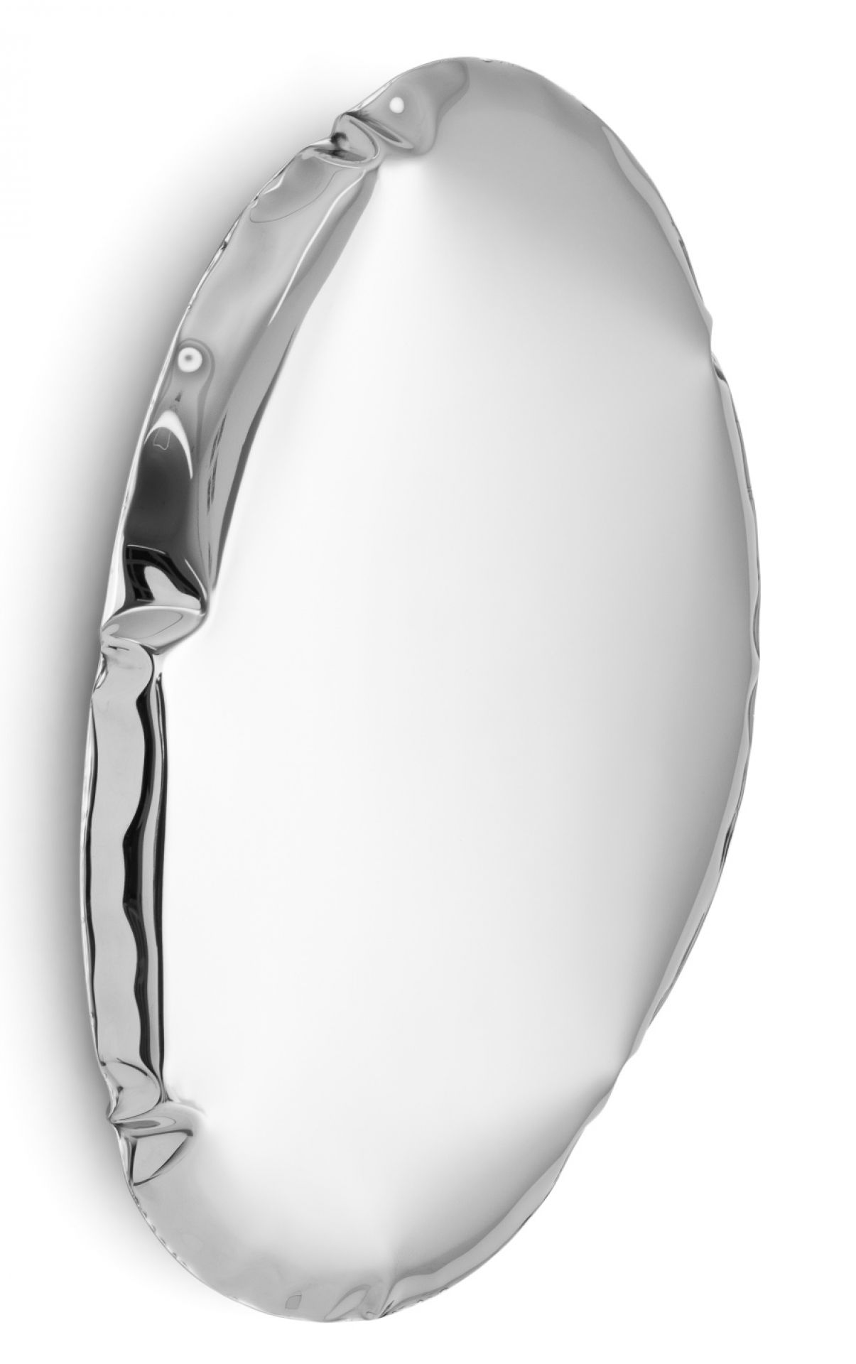 Tafla Spiegel von Zieta, ovaler Wandspiegel aus poliertem Edelstahl, modernes Design für Wohnräume.