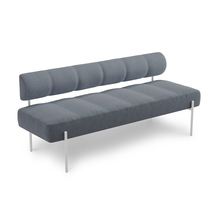 Daybe Esszimmersofa Northern Brusvik 94 in Weiß: Modernes Sofa mit grauem Bezug und weißen Beinen.