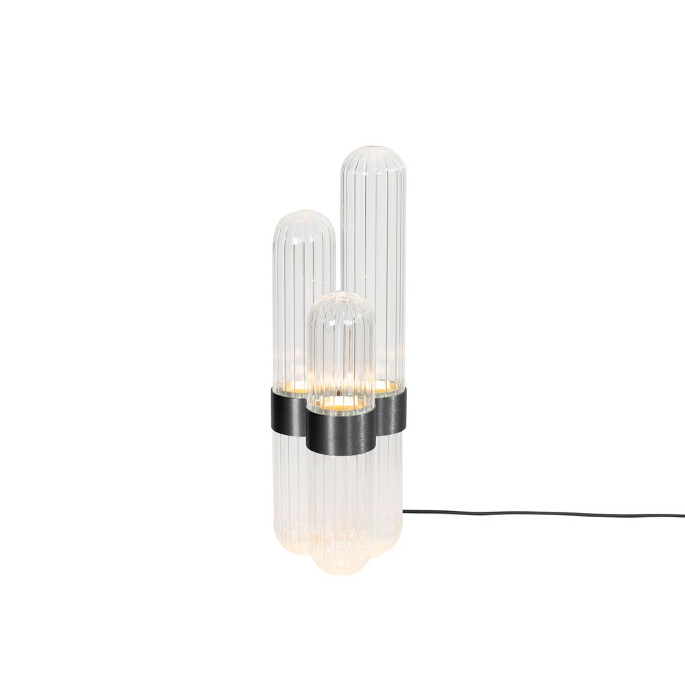 Transparente Cactus Stehleuchte von Pulpo mit schwarzem Sockel und integrierten LEDs. Moderne Innenbeleuchtung.