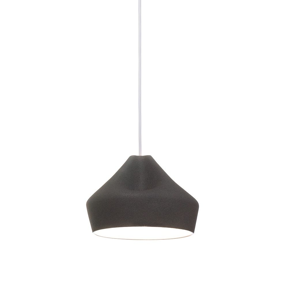 Graue Pleat Box Pendelleuchte von Marset mit weißem Kabel, moderne Hängelampe für Wohnraumbeleuchtung.