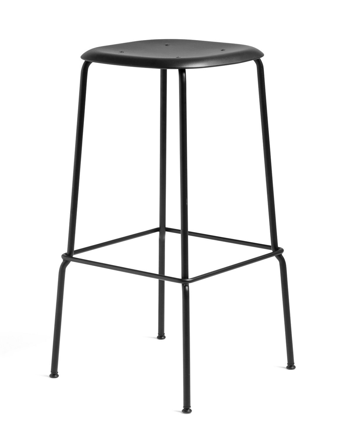 Schwarzer Soft Edge Hocker von Hay mit Stahlgestell und geformter Sitzfläche.