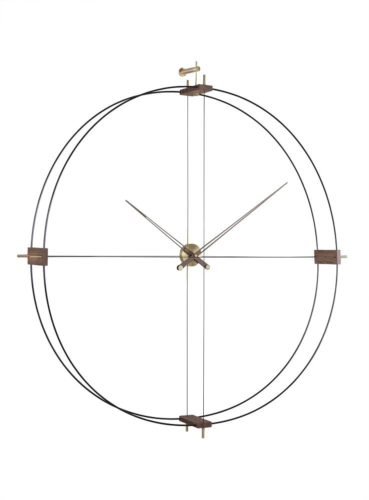 Delmori Clock Wanduhr: Moderne Wanduhr mit schwarzem Rahmen und Walnuss-Akzenten. Stilvolle Dekoration für Wohnzimmer und Büro.