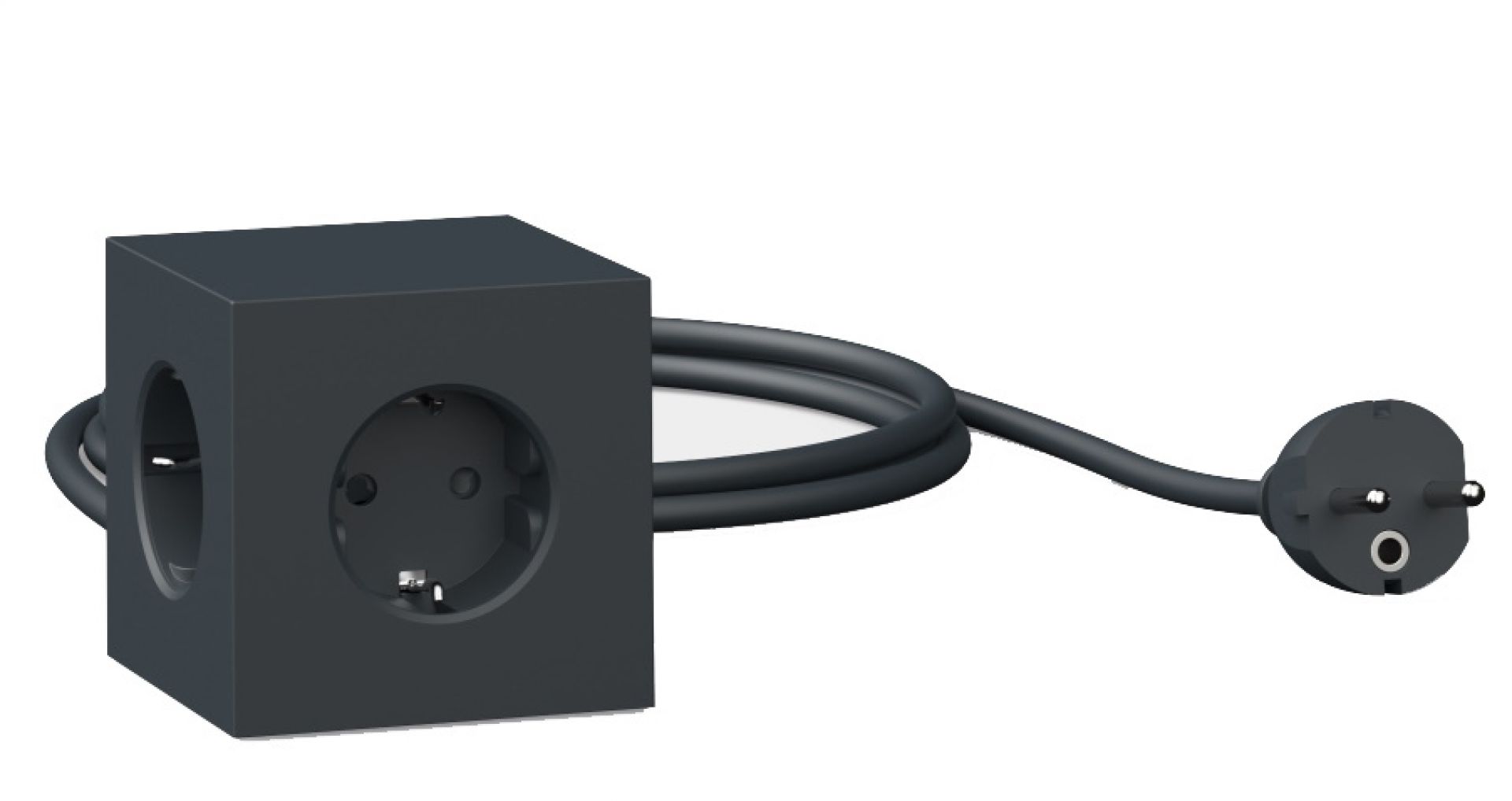 Schwarzer Avolt Square 1 Steckdosenwürfel mit USB-C Anschluss und Stromkabel im modernen Design.
